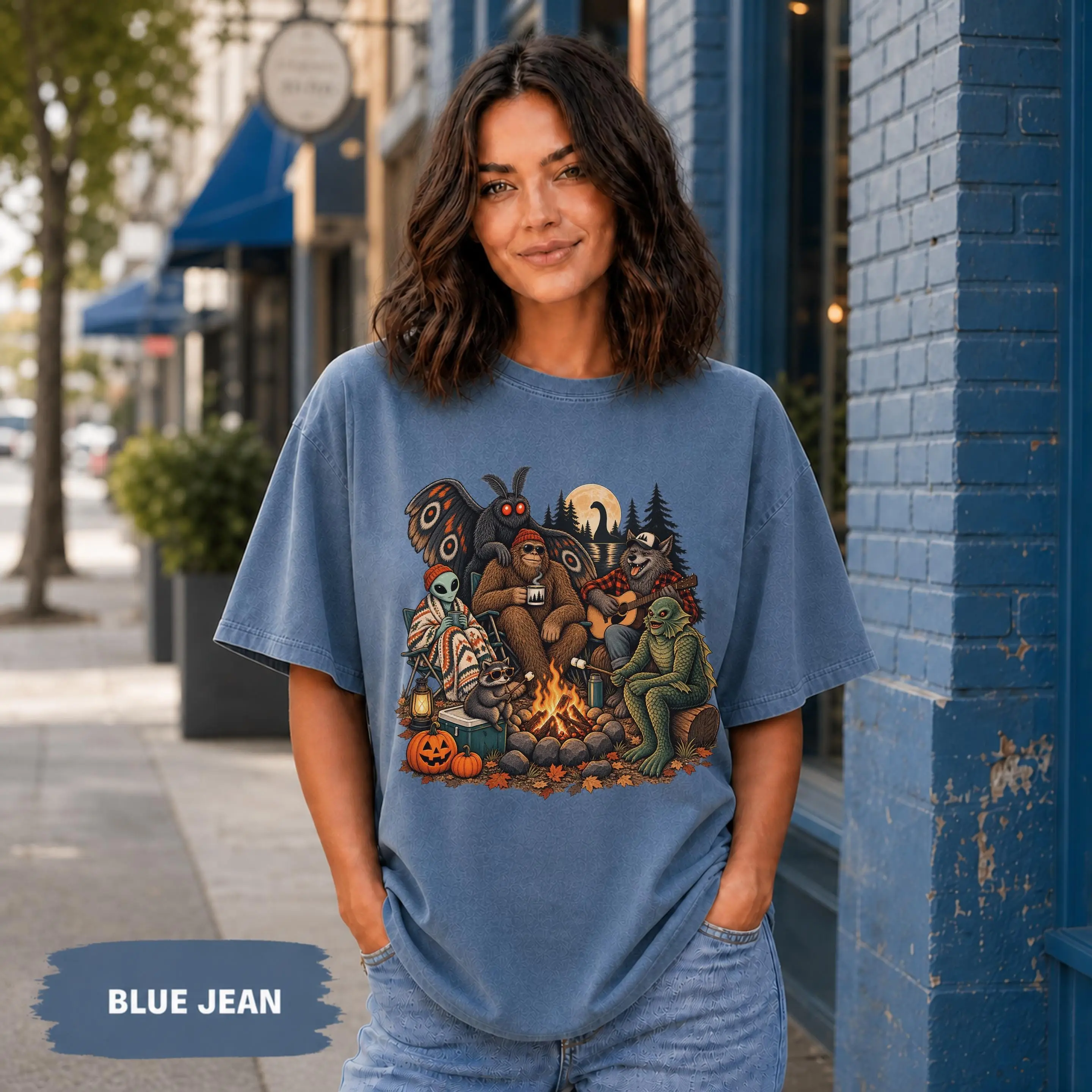 Funny Cryptid Campfire Shirt, Sasquatch Alien Sea Monster Halloween Spooky Friends Autumn Gift - photo 2