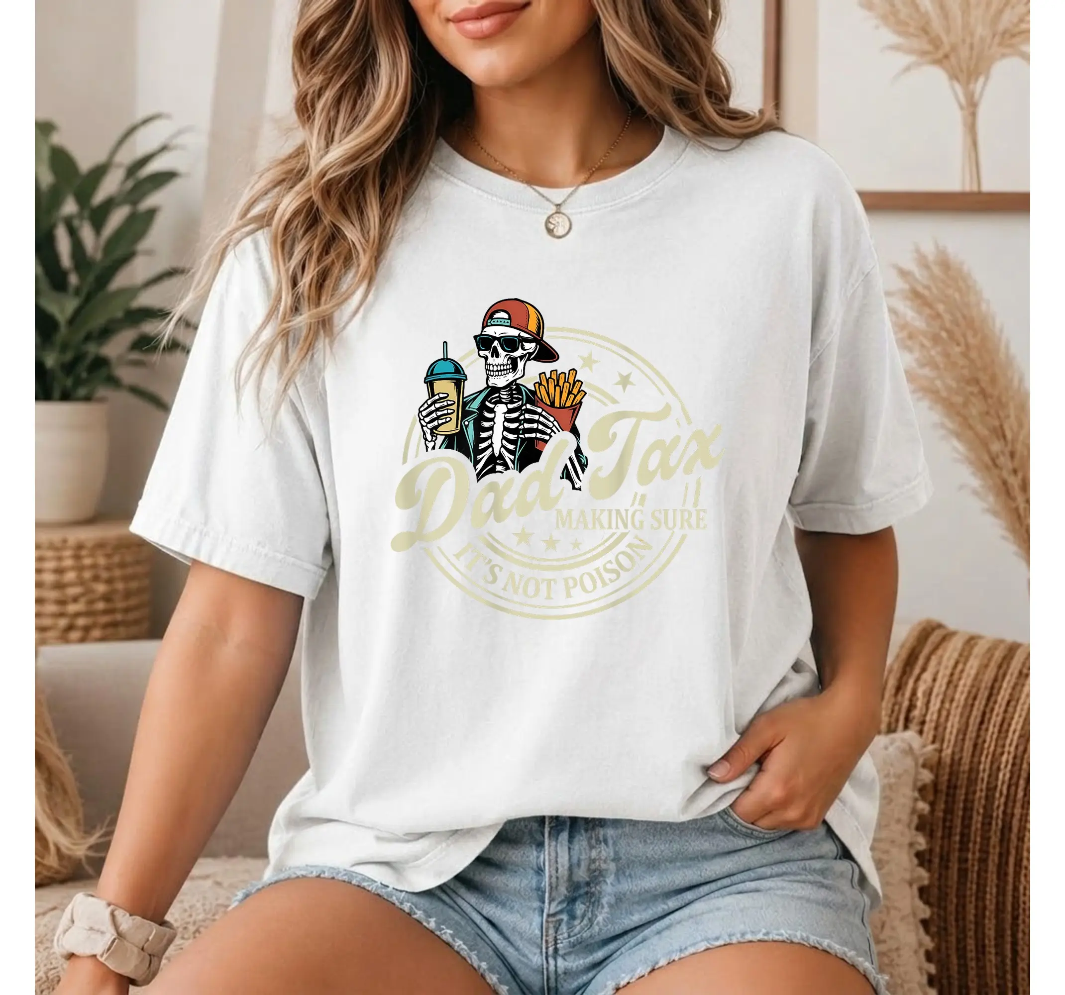 Funny Dad Tax Skeleton Back Print T-Shirt, Not Poison Joke Mens Fathers Day Graphic Tee