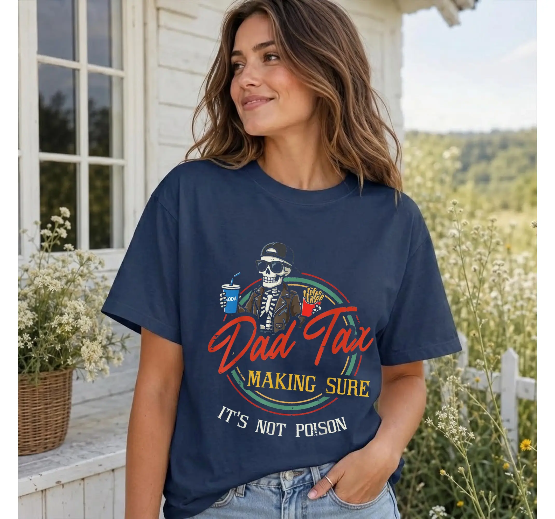 Funny Dad Tax Skeleton Shirt, Not Poison Joke Mens Fathers Day Graphic Tee