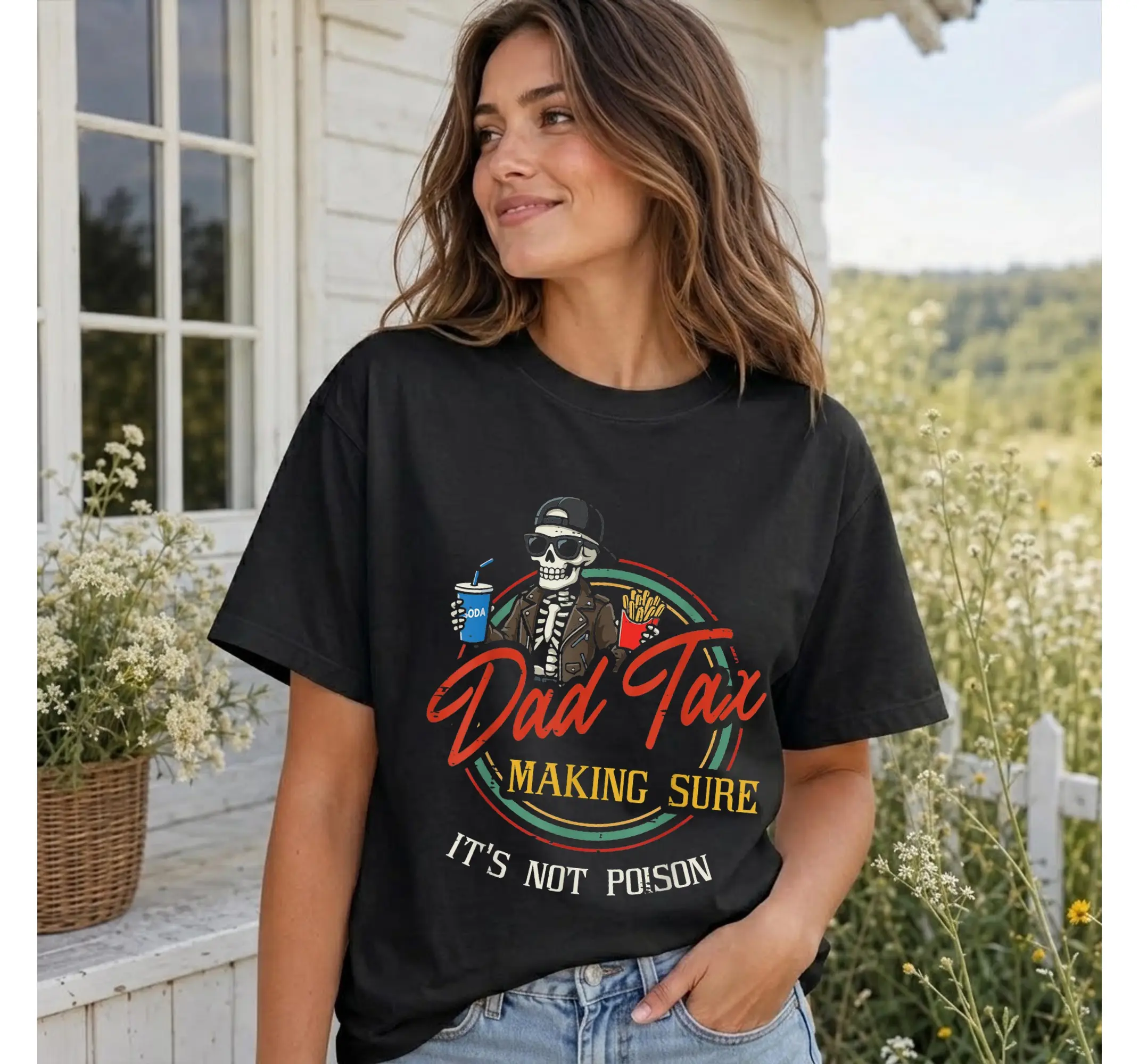 Funny Dad Tax Skeleton Shirt, Not Poison Joke Mens Fathers Day Graphic Tee - photo 2