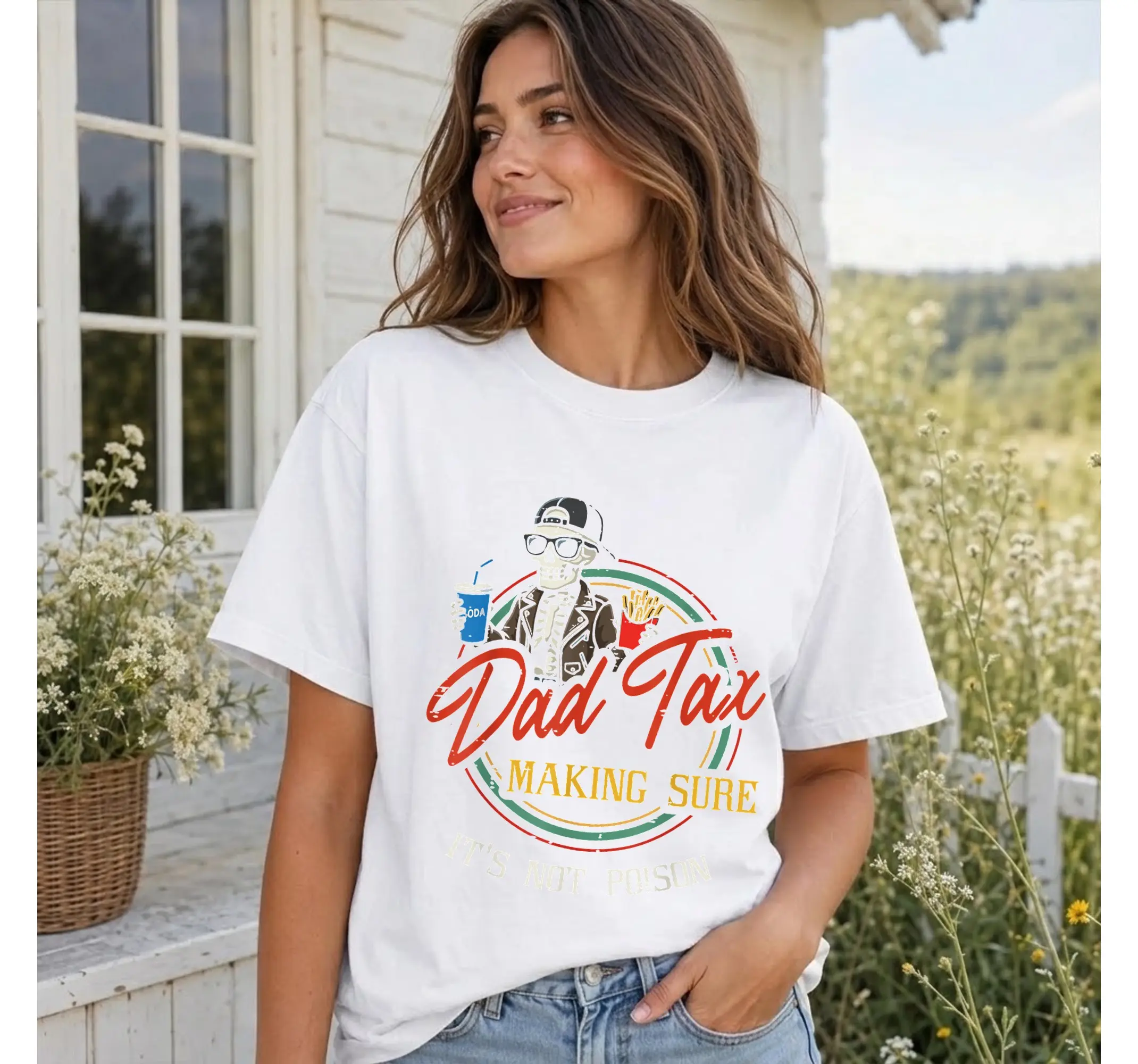 Funny Dad Tax Skeleton Shirt, Not Poison Joke Mens Fathers Day Graphic Tee - photo 3
