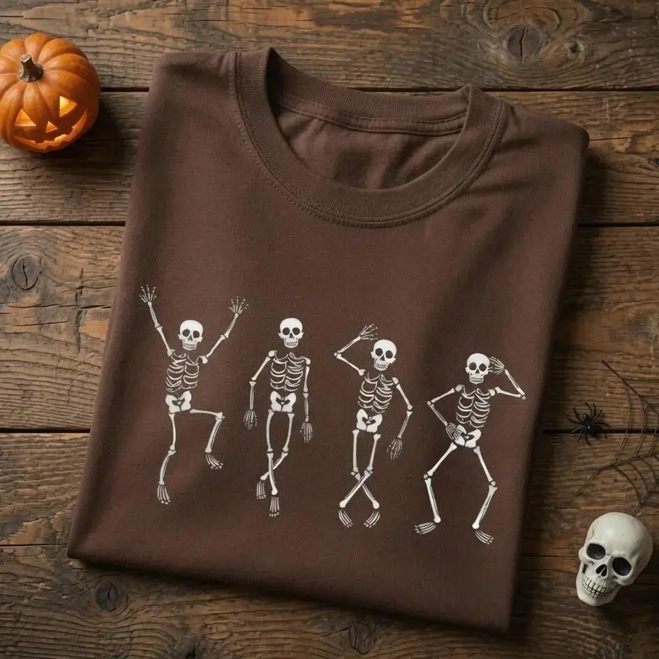 Funny Dancing Skeleton Halloween Shirt for Women, Vintage Spooky Graphic Tee, Cute Retro Fall Dance Top - photo 2