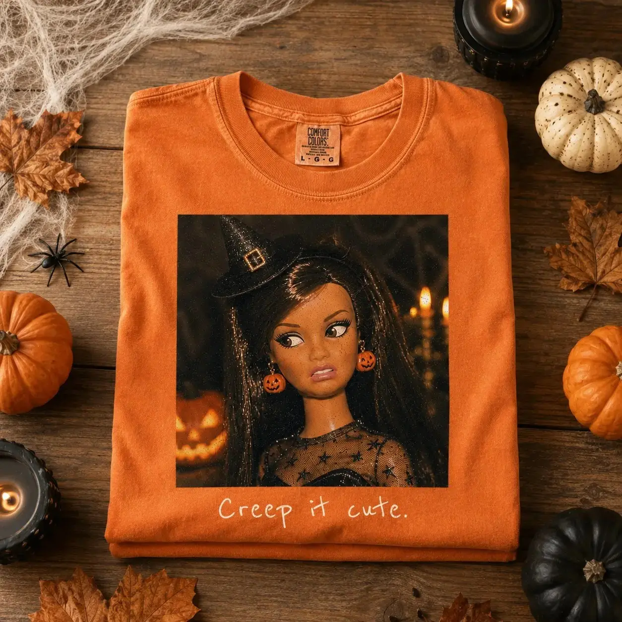 Comfort Colors Funny Doll Face Halloween Shirt, Creep It Cute Trendy Spooky Season Tee for Women - photo 2