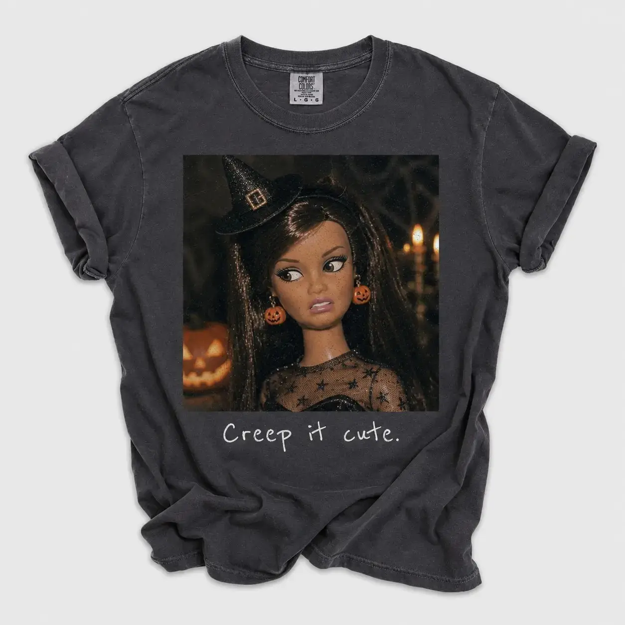 Comfort Colors Funny Doll Face Halloween Shirt, Creep It Cute Trendy Spooky Season Tee for Women - photo 3