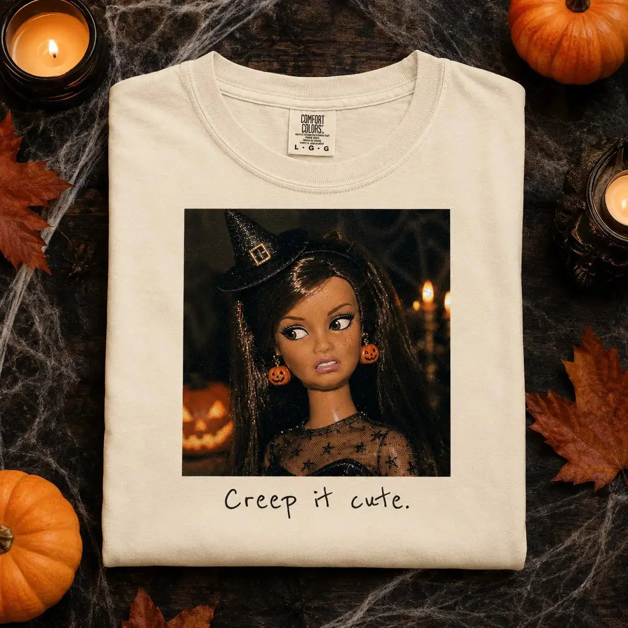 Comfort Colors Funny Doll Face Halloween Shirt, Creep It Cute Trendy Spooky Season Tee for Women - photo 4