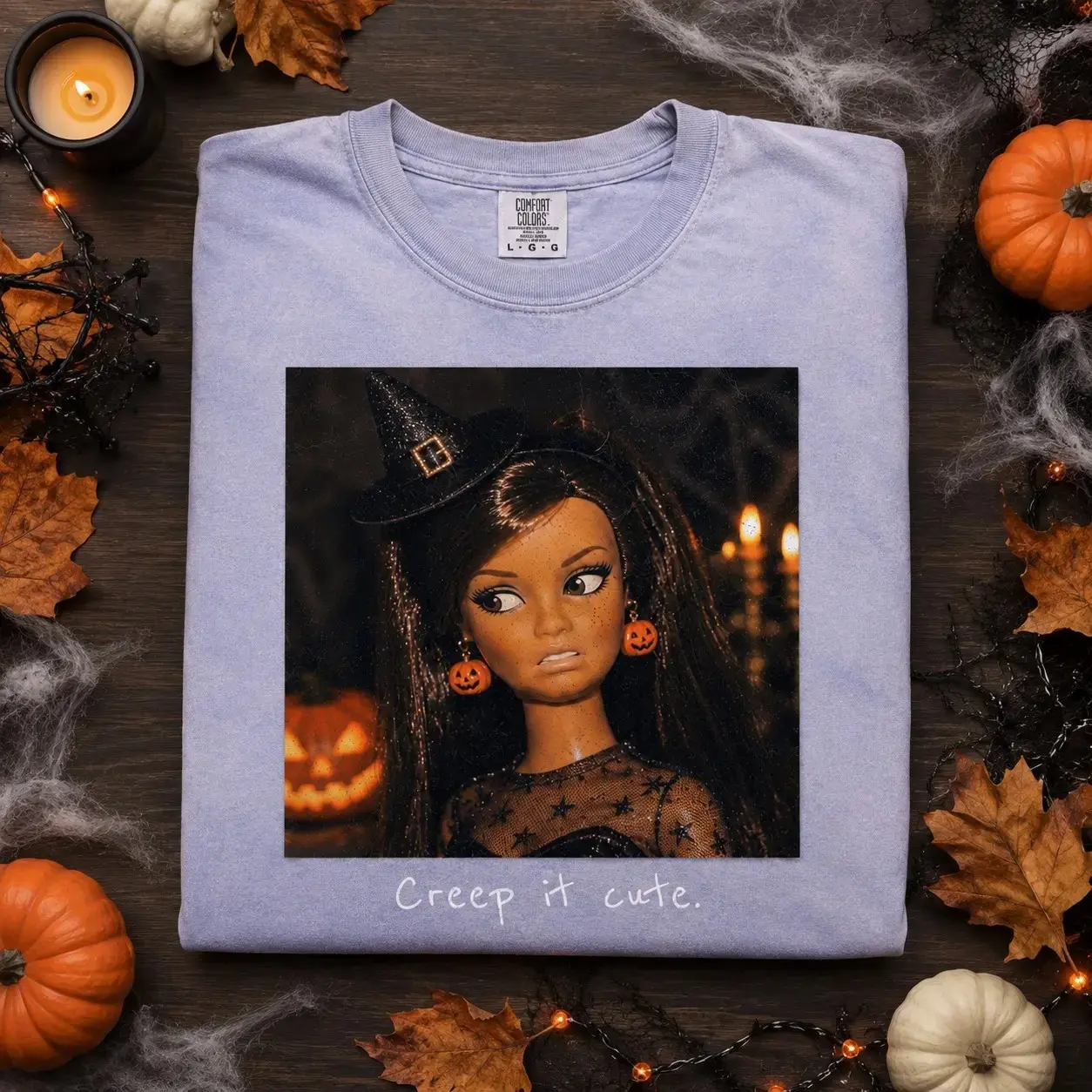 Comfort Colors Funny Doll Face Halloween Shirt, Creep It Cute Trendy Spooky Season Tee for Women - photo 5