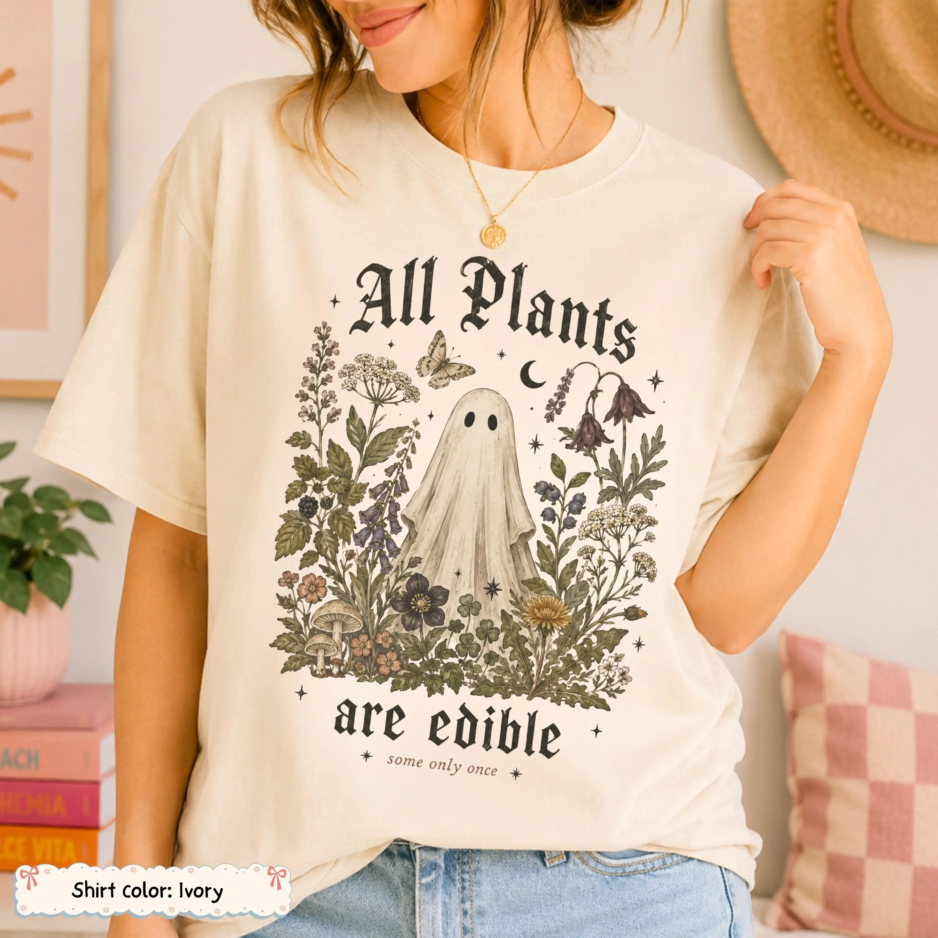 Funny Edible Ghost Halloween Shirt, Cottagecore Botanical Spooky Garden Tee, Goth Nature Botanist Gift - photo 3