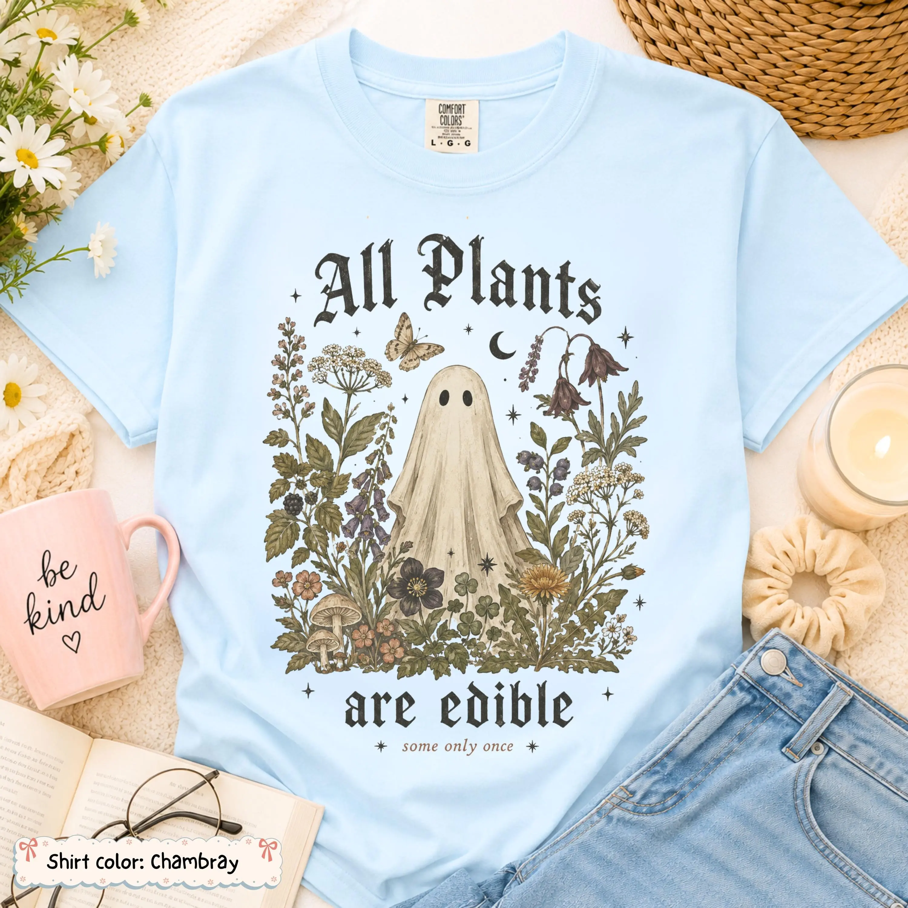 Funny Edible Ghost Halloween Shirt, Cottagecore Botanical Spooky Garden Tee, Goth Nature Botanist Gift - photo 4