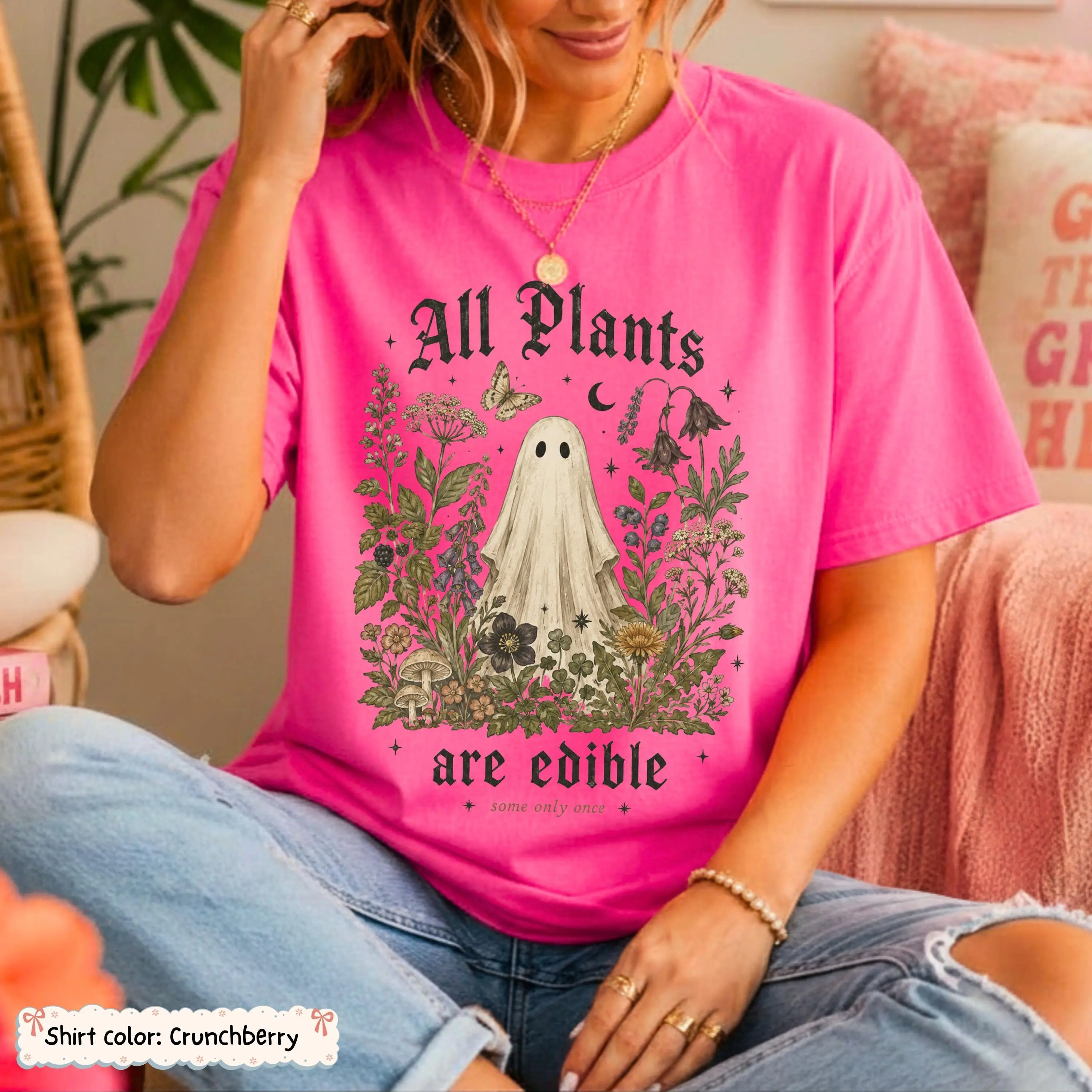 Funny Edible Ghost Halloween Sweatshirt, Cottagecore Botanical Spooky Garden Crewneck, Goth Botanist Gift - photo 5