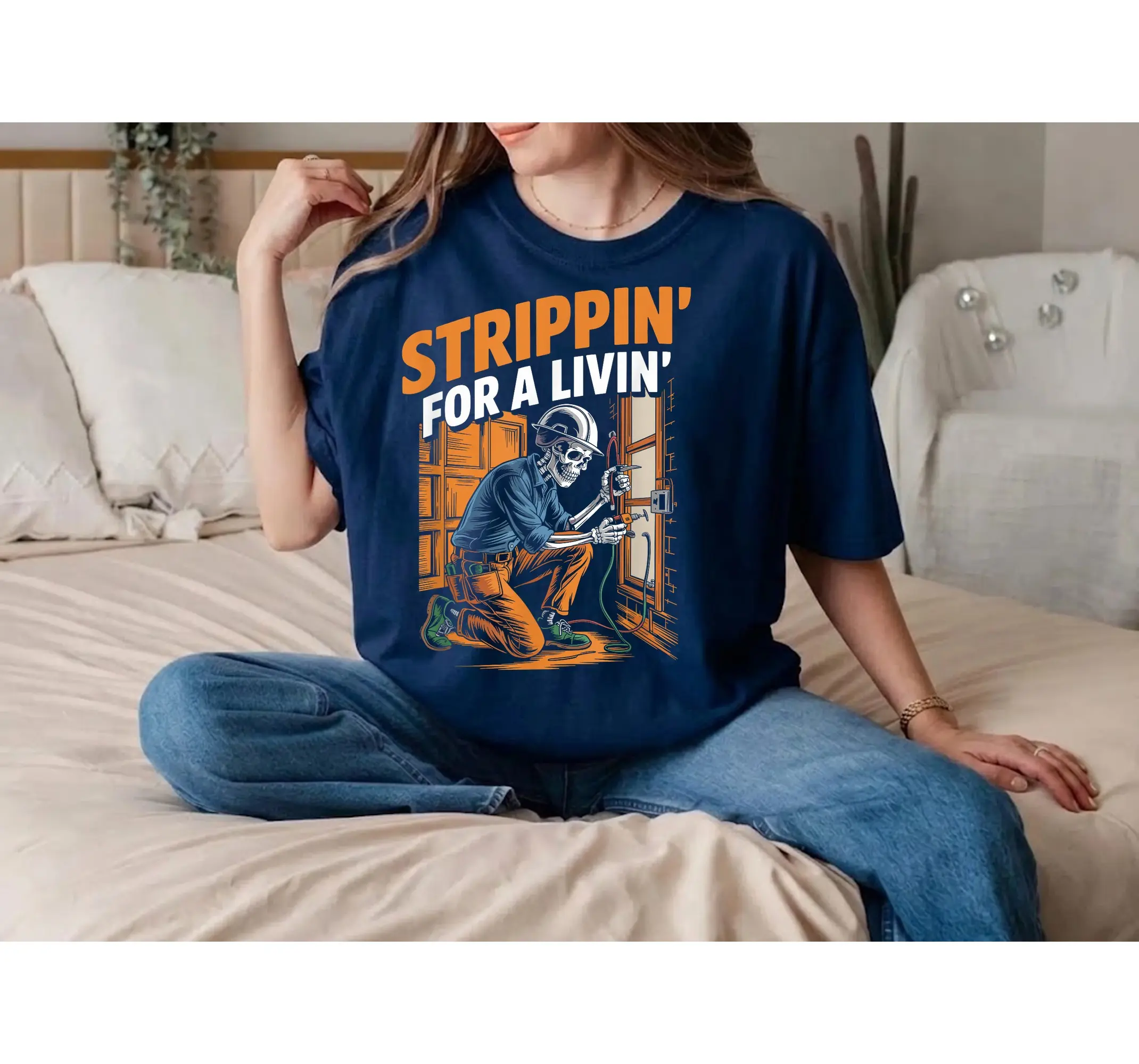 Funny Electrician Skeleton Tee, Humorous Electrical Worker Lineman Tradesman Gift Shirt - photo 3