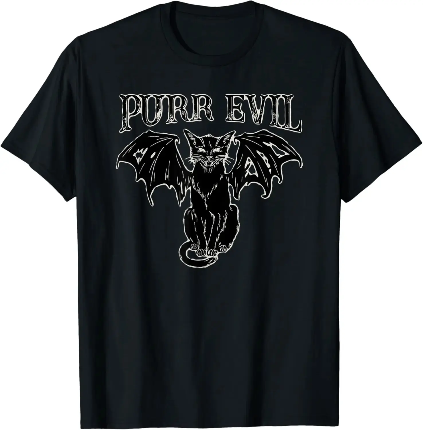 Funny Evil Purr Bat Wings Black Cat Lover Halloween T-Shirt, Cute Vintage Spooky Graphic Tee for Women - photo 1
