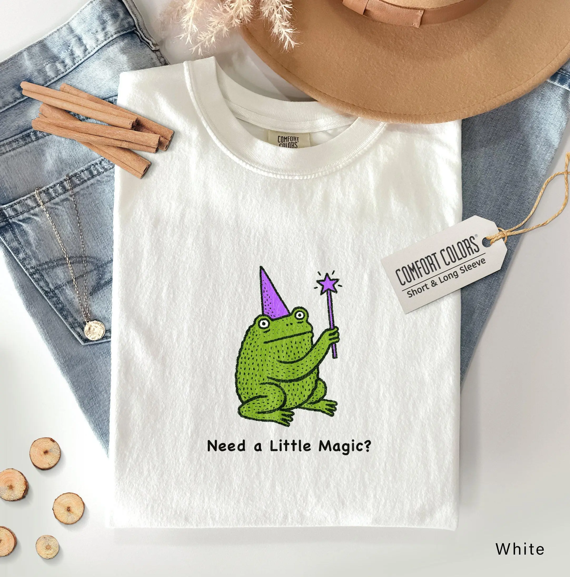 Funny Frog Halloween Shirt, Comfort Colors Minimalist Witch Meme Tee, Need a Little Magic Punny Wizard Spooky Season Top - photo 2