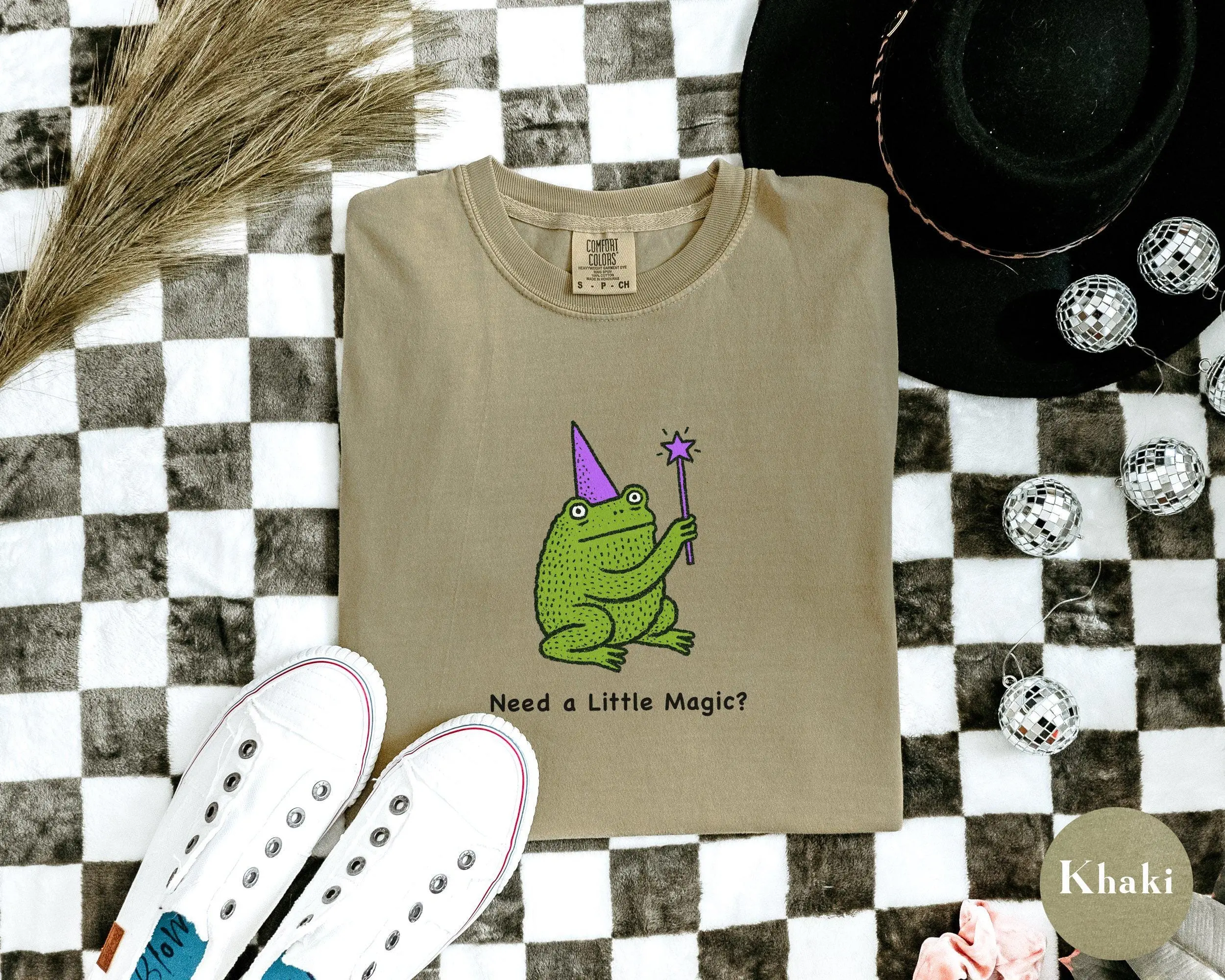 Funny Frog Halloween Shirt, Comfort Colors Minimalist Witch Meme Tee, Need a Little Magic Punny Wizard Spooky Season Top - photo 5