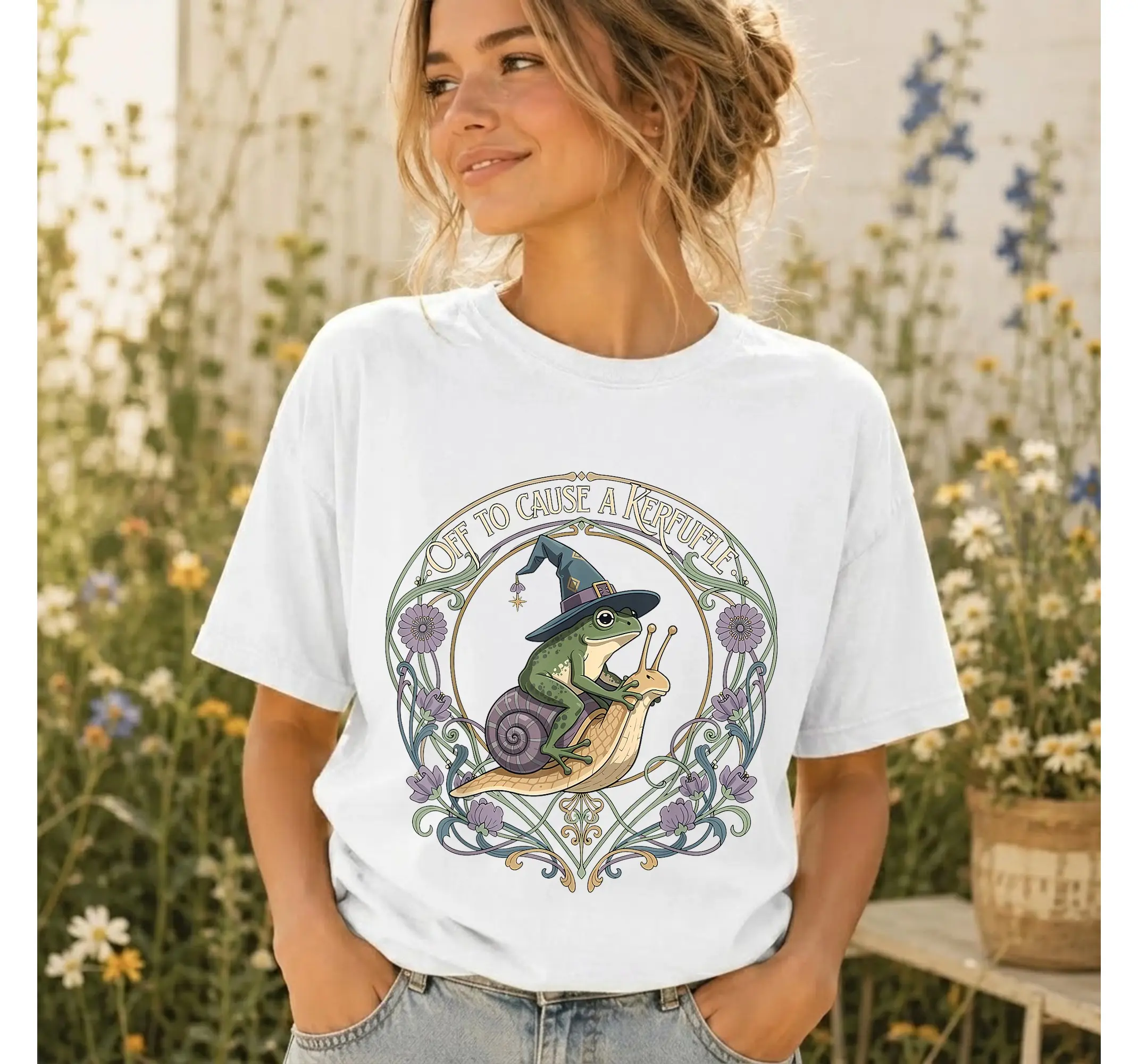 Funny Frog Wizard Snail Meme Shirt, Cottagecore Witchy Chaotic Energy Graphic Tee