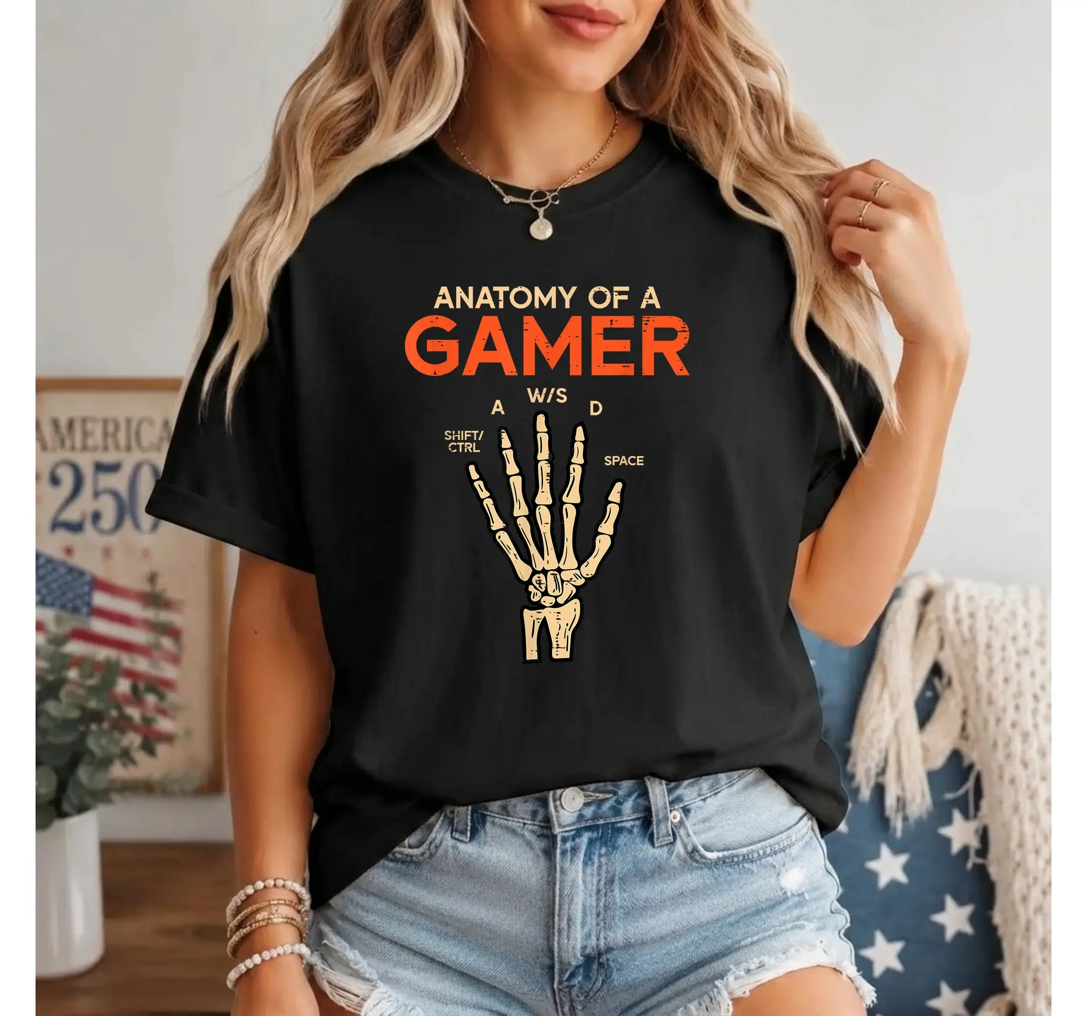 Funny Gamer Skeleton Hand Shirt, Video Gaming Graphic Tee for Men and Boys