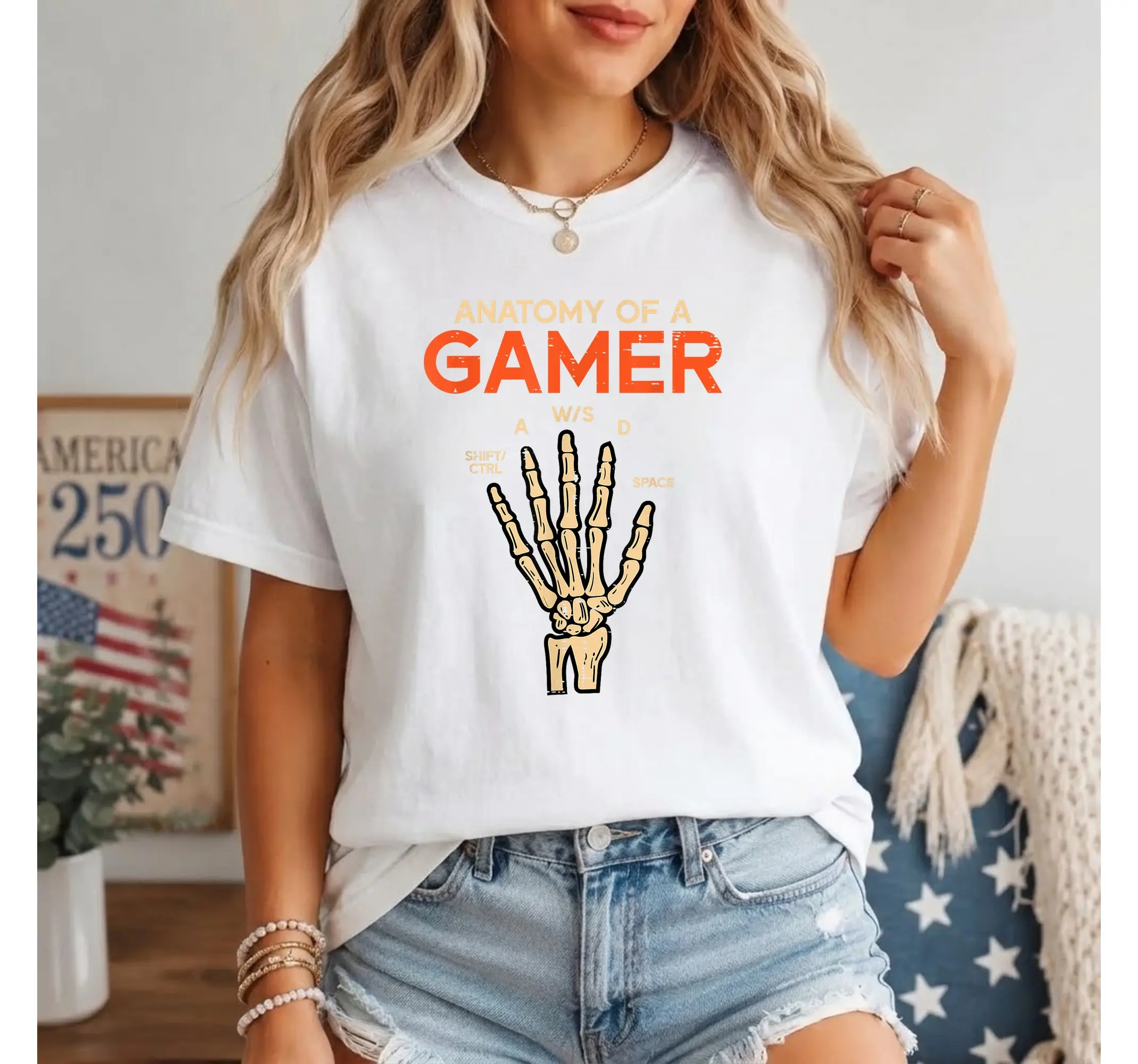 Funny Gamer Skeleton Hand Shirt, Video Gaming Graphic Tee for Men and Boys - photo 3