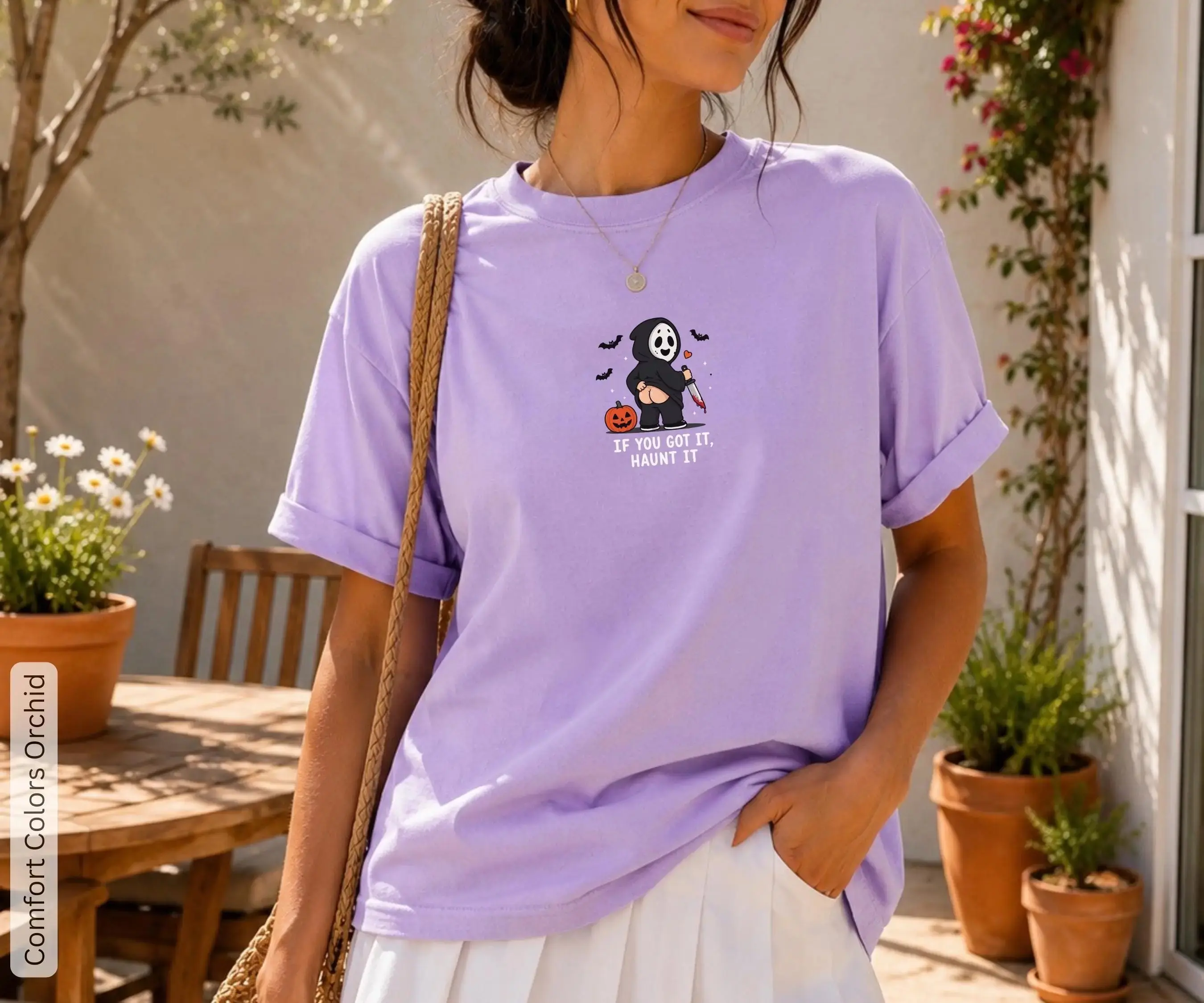 Funny Ghost Graphic T-Shirt for Women, Unisex 100% Cotton Short Sleeve Tee, Halloween Gay Pride Casual Top