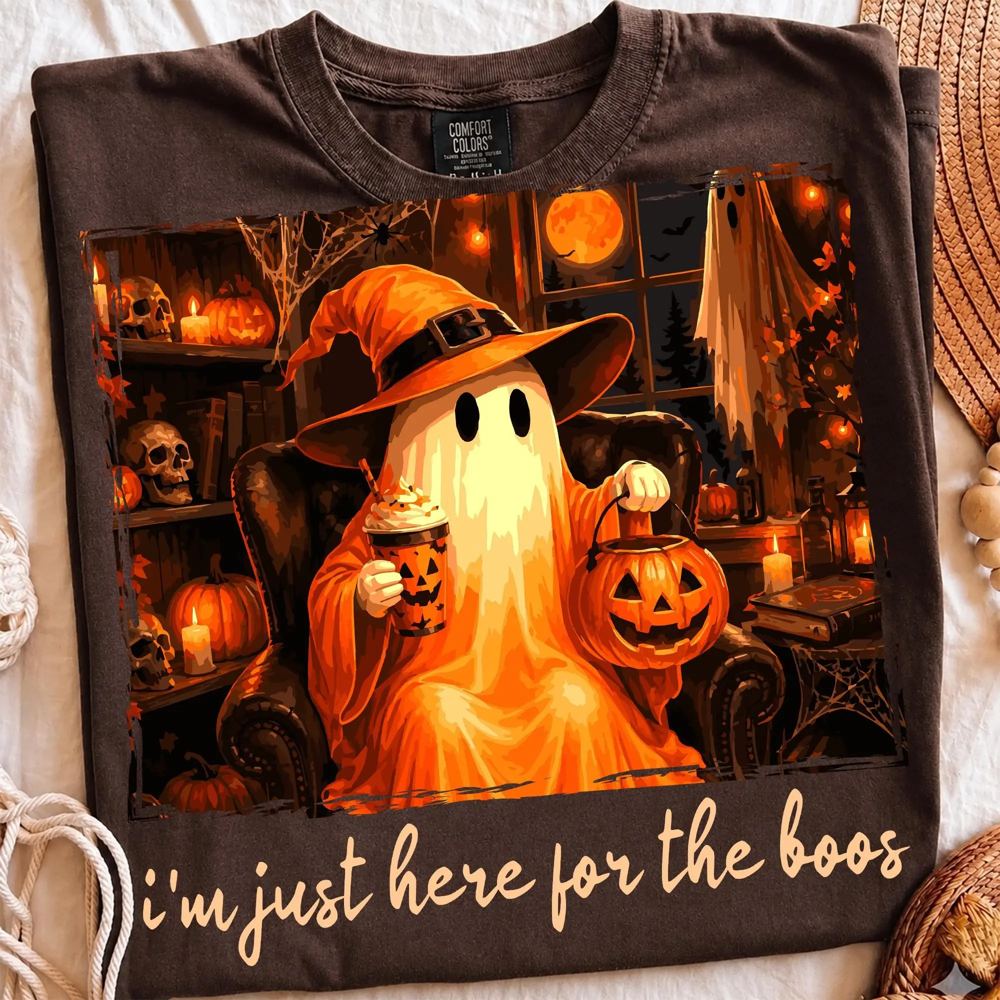 Just Here for the Boos Ghost Shirt, Funny Spooky Cute Halloween Humor Graphic Tee Bundle