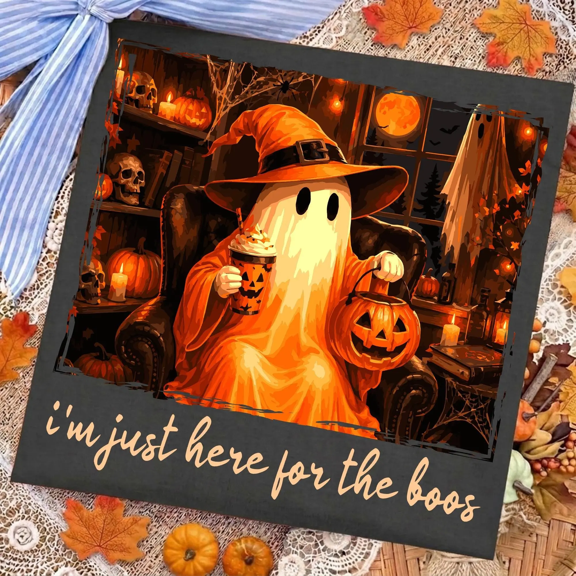 Just Here for the Boos Ghost Shirt, Funny Spooky Cute Halloween Humor Graphic Tee Bundle - photo 3