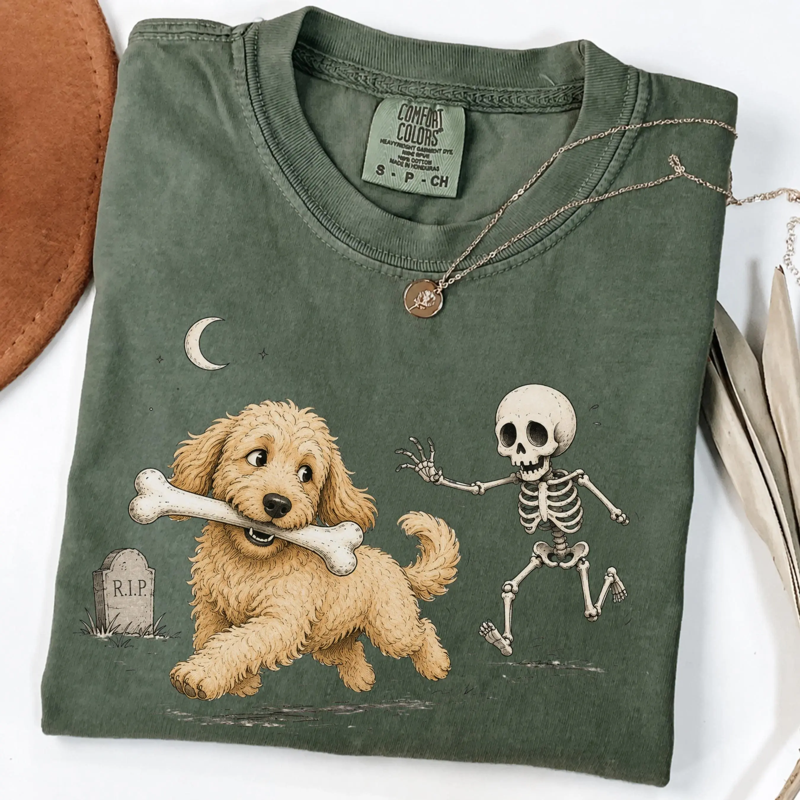 Comfort Colors Funny Goldendoodle Halloween Shirt, Skeleton Dog Tee, Doodle Mom Fall Lover Gift Top