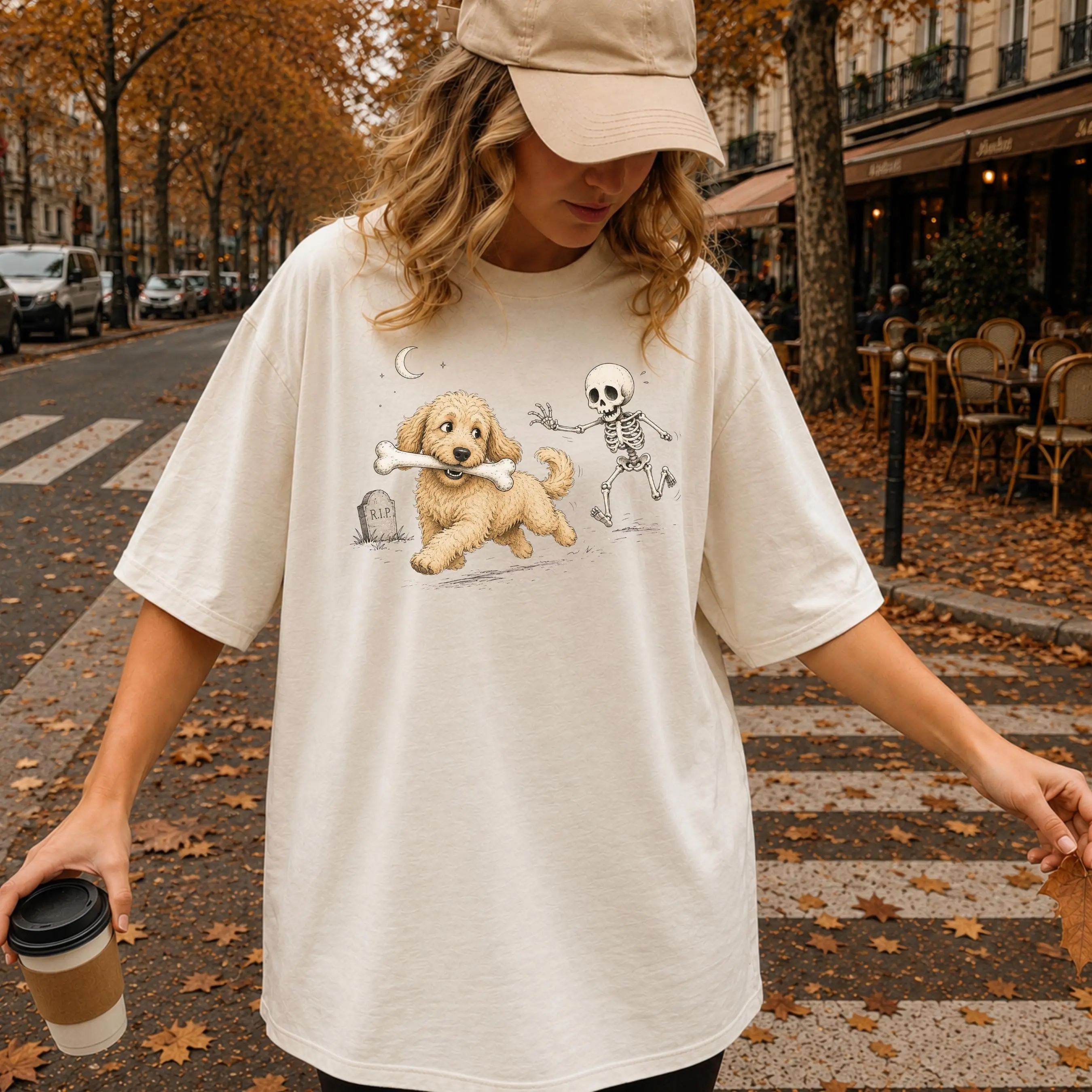 Comfort Colors Funny Goldendoodle Halloween Shirt, Skeleton Dog Tee, Doodle Mom Fall Lover Gift Top - photo 2