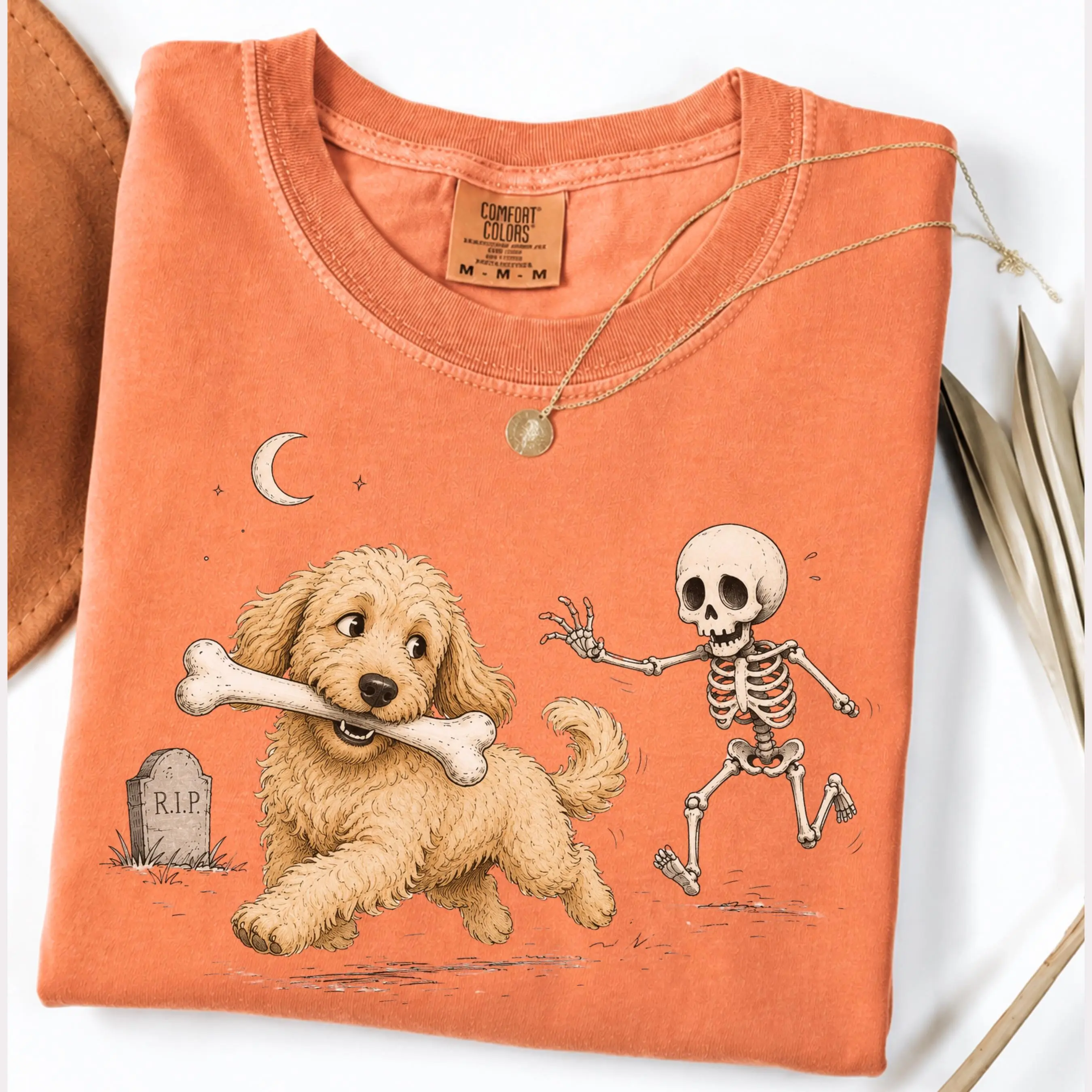 Comfort Colors Funny Goldendoodle Halloween Shirt, Skeleton Dog Tee, Doodle Mom Fall Lover Gift Top - photo 3