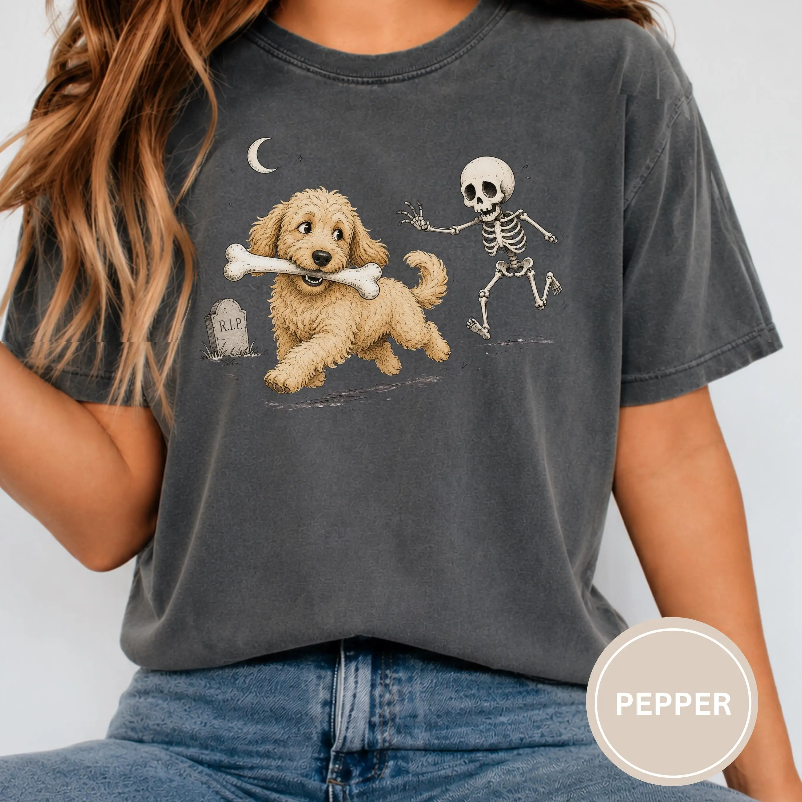 Comfort Colors Funny Goldendoodle Halloween Shirt, Skeleton Dog Tee, Doodle Mom Fall Lover Gift Top - photo 4