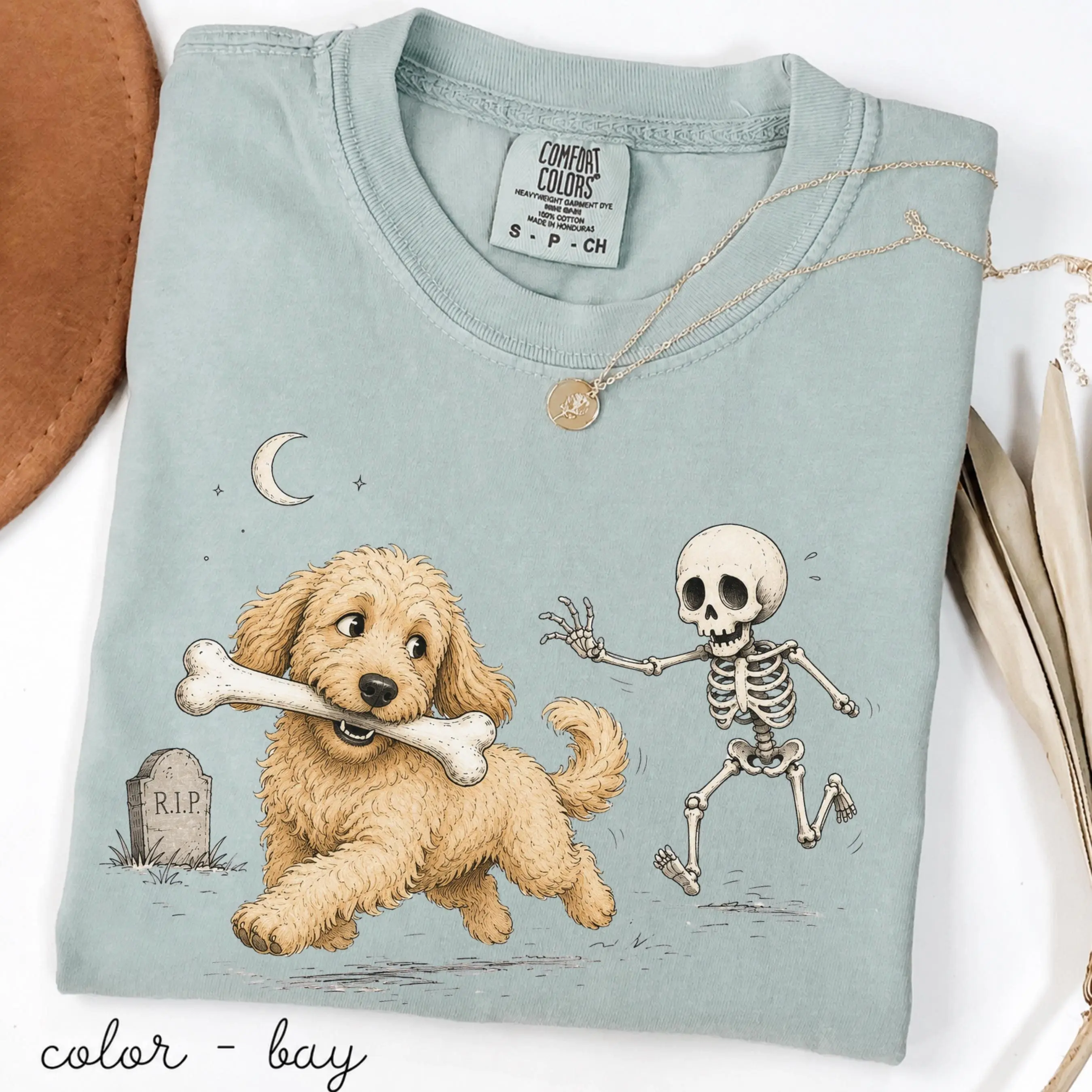 Comfort Colors Funny Goldendoodle Halloween Shirt, Skeleton Dog Tee, Doodle Mom Fall Lover Gift Top - photo 5