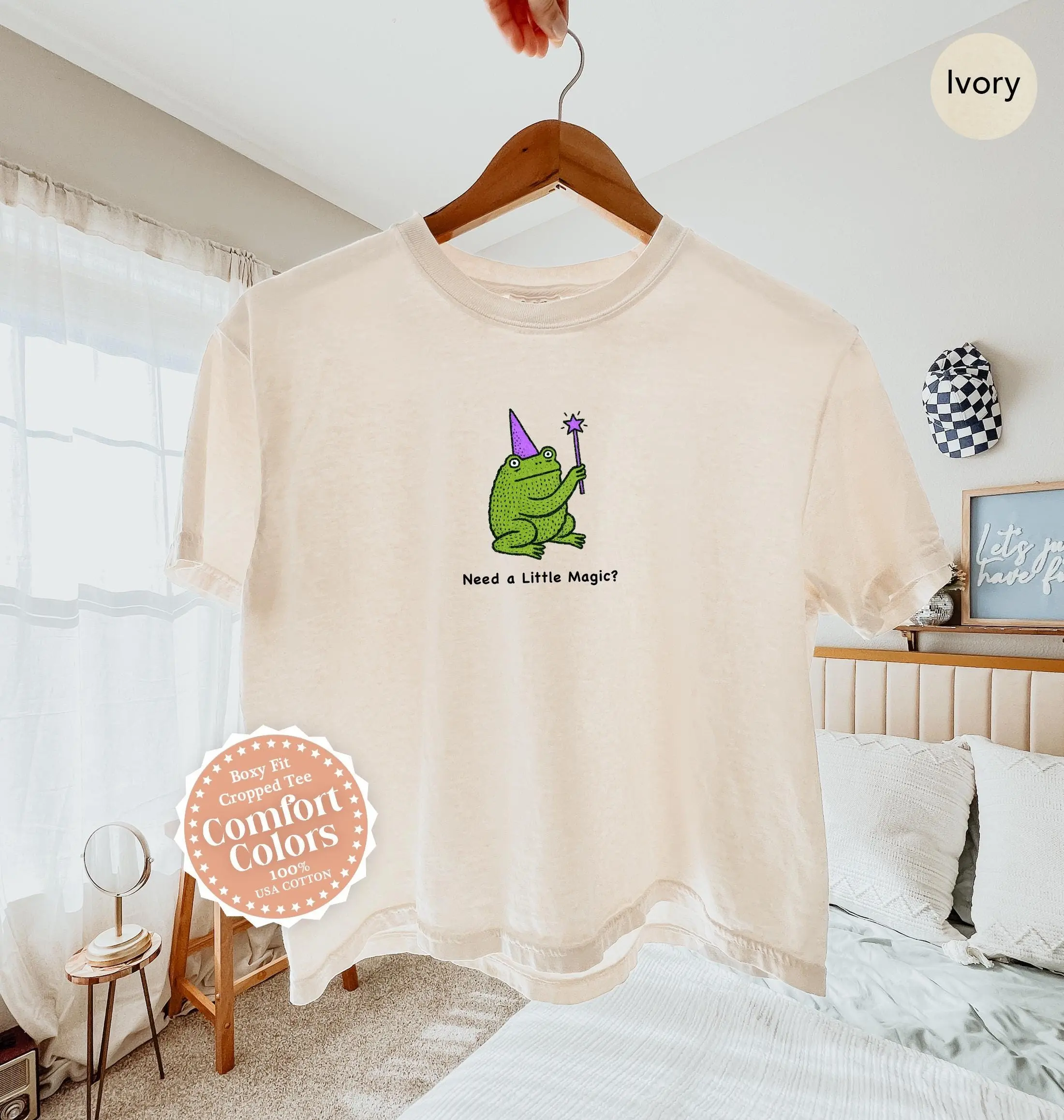 Funny Halloween Crop Top, Frog Wizard Cropped Boxy Tee, Cute Witch Minimalist Witchcore Meme Punny Witchy Gift Shirt