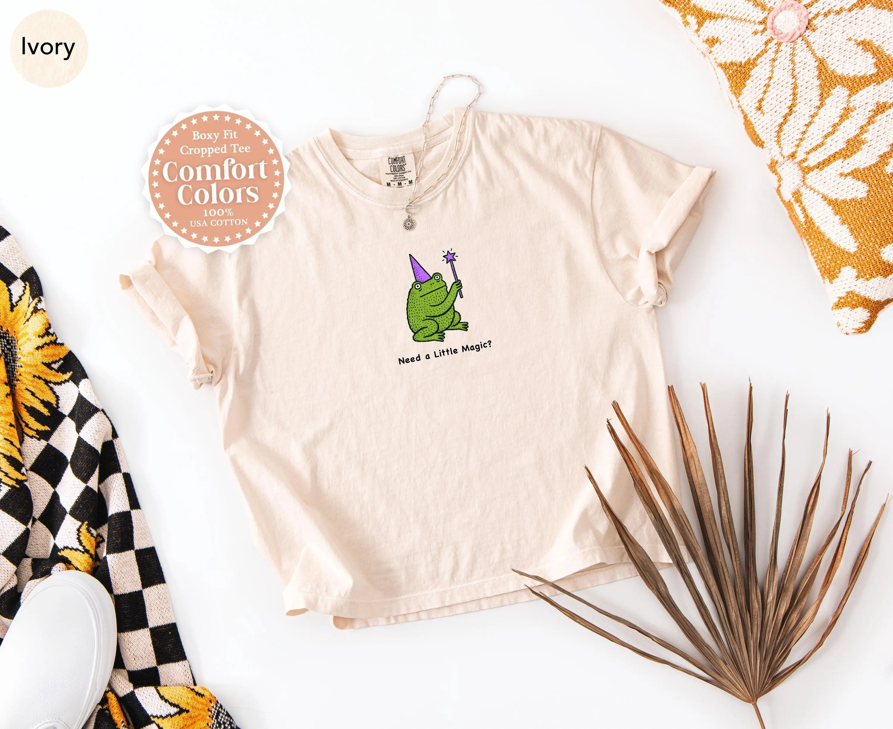 Funny Halloween Crop Top, Frog Wizard Cropped Boxy Tee, Cute Witch Minimalist Witchcore Meme Punny Witchy Gift Shirt - photo 2