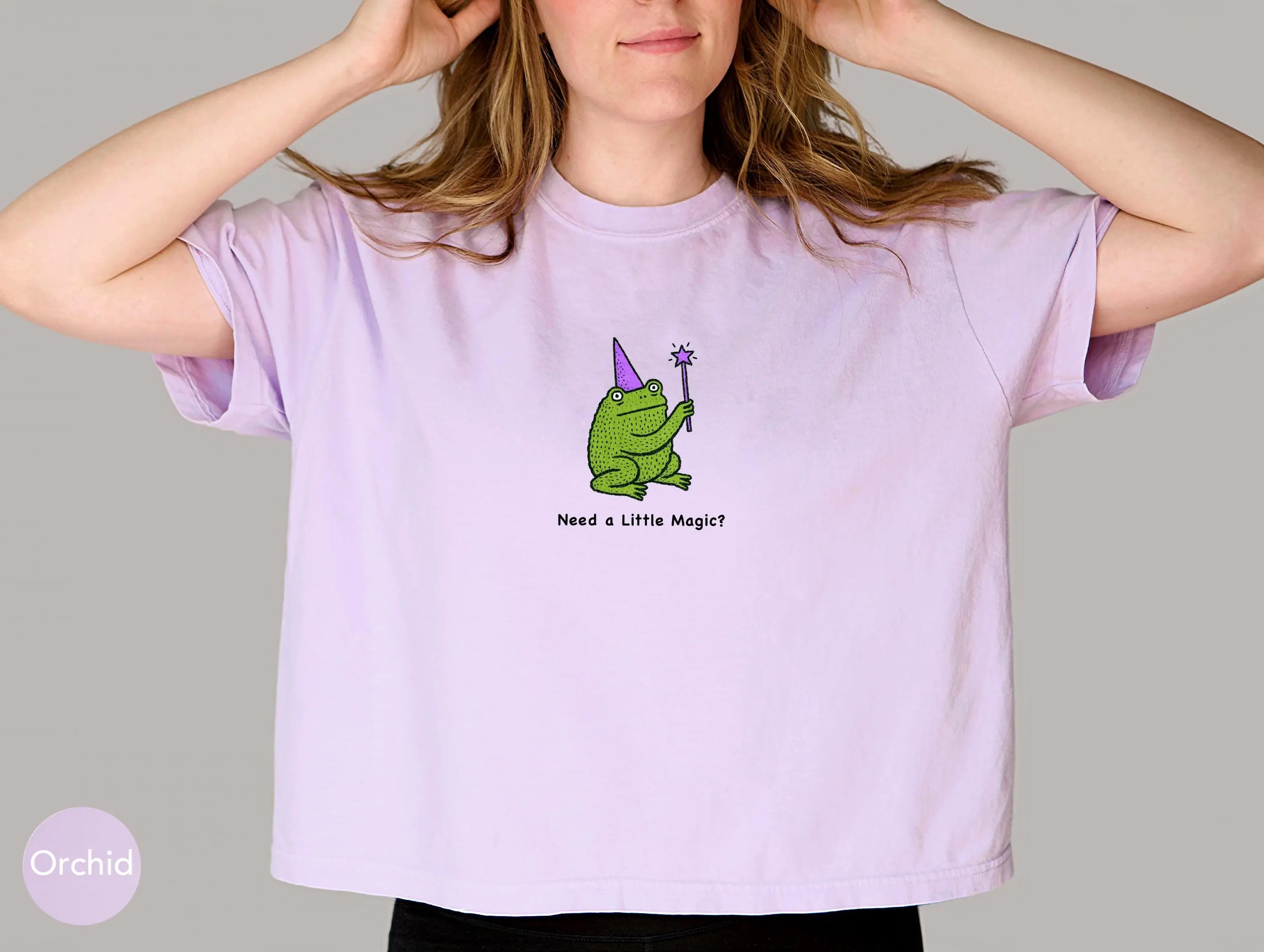 Funny Halloween Crop Top, Frog Wizard Cropped Boxy Tee, Cute Witch Minimalist Witchcore Meme Punny Witchy Gift Shirt - photo 5