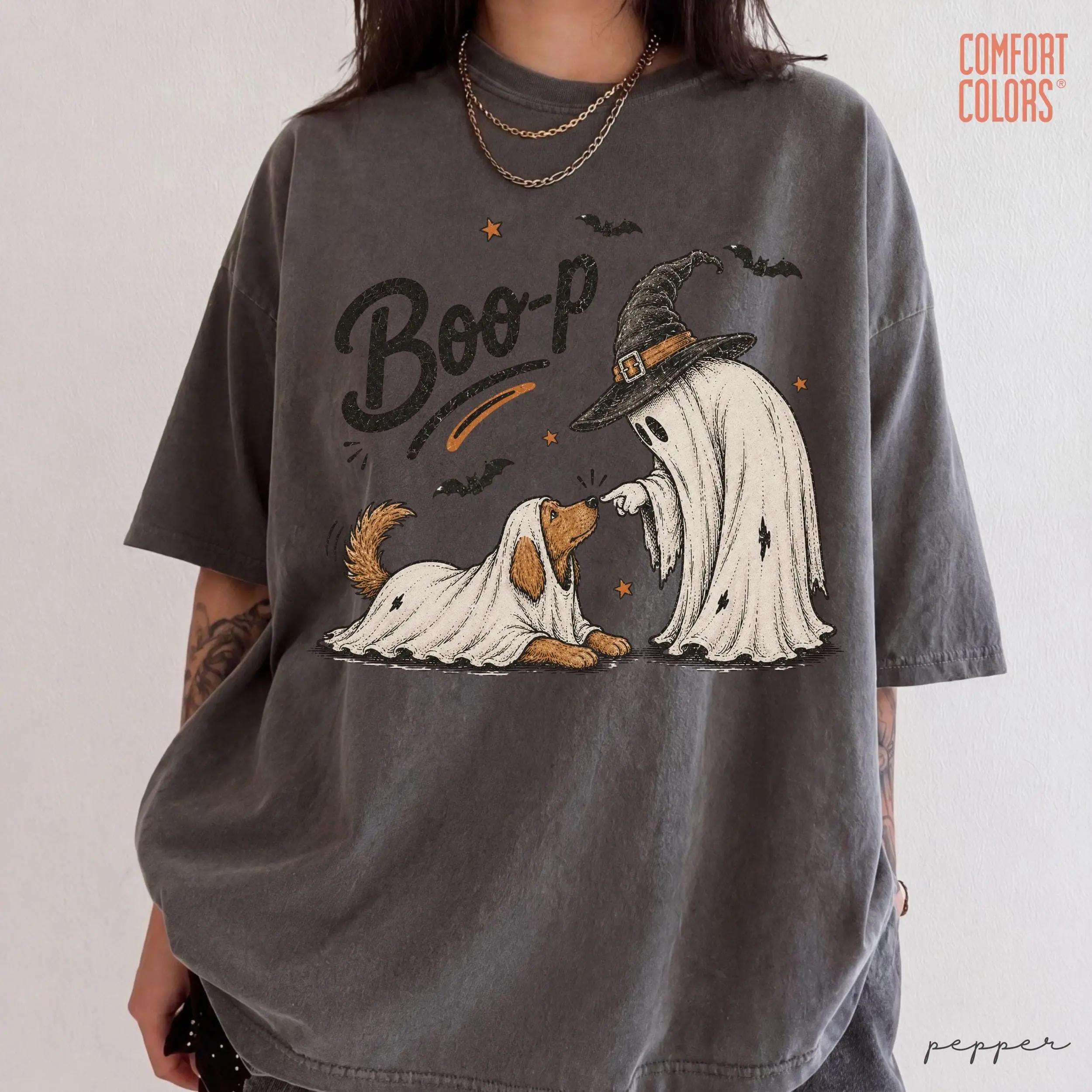 Funny Halloween Dog Mom Shirt, Boo-p Ghost Dog Comfort Colors T-Shirt - photo 2