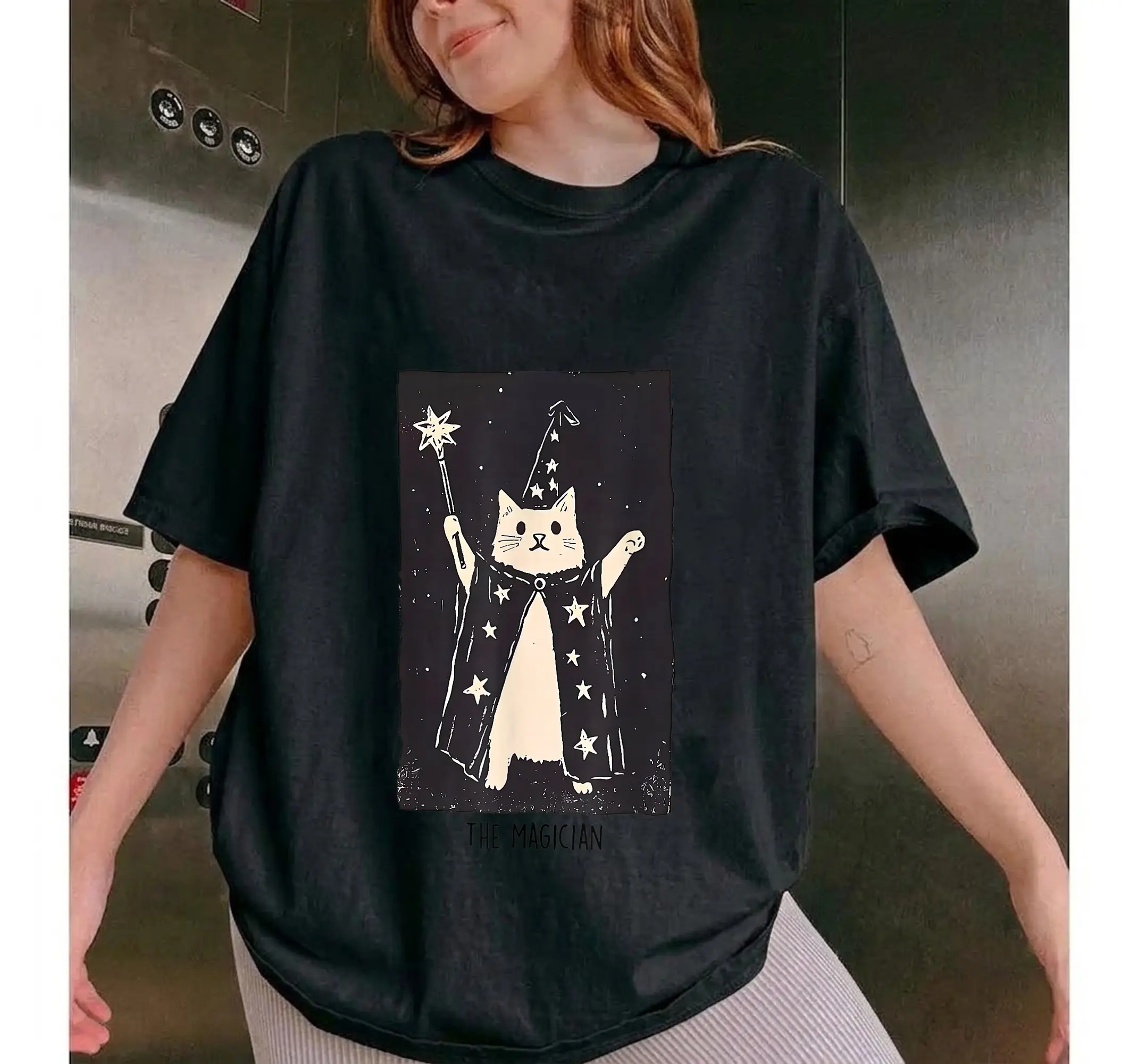 Funny Magician Feline Tarot Shirt, Quirky Spooky Season Cat Graphic Unisex Tee - photo 2