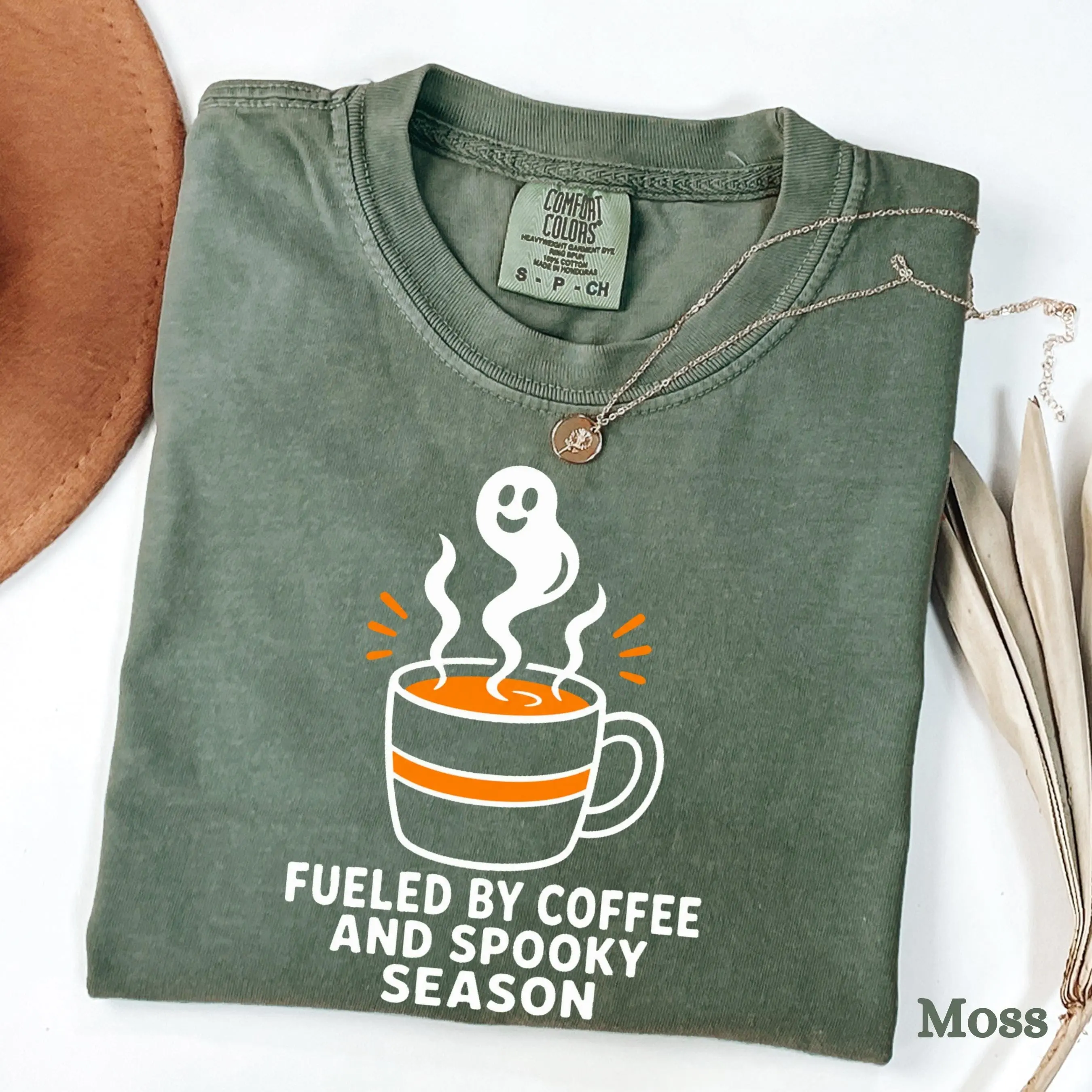 Comfort Colors Funny Mom Coffee Halloween Shirt, Tired Spooky Season Fall Gift Tee for Her
