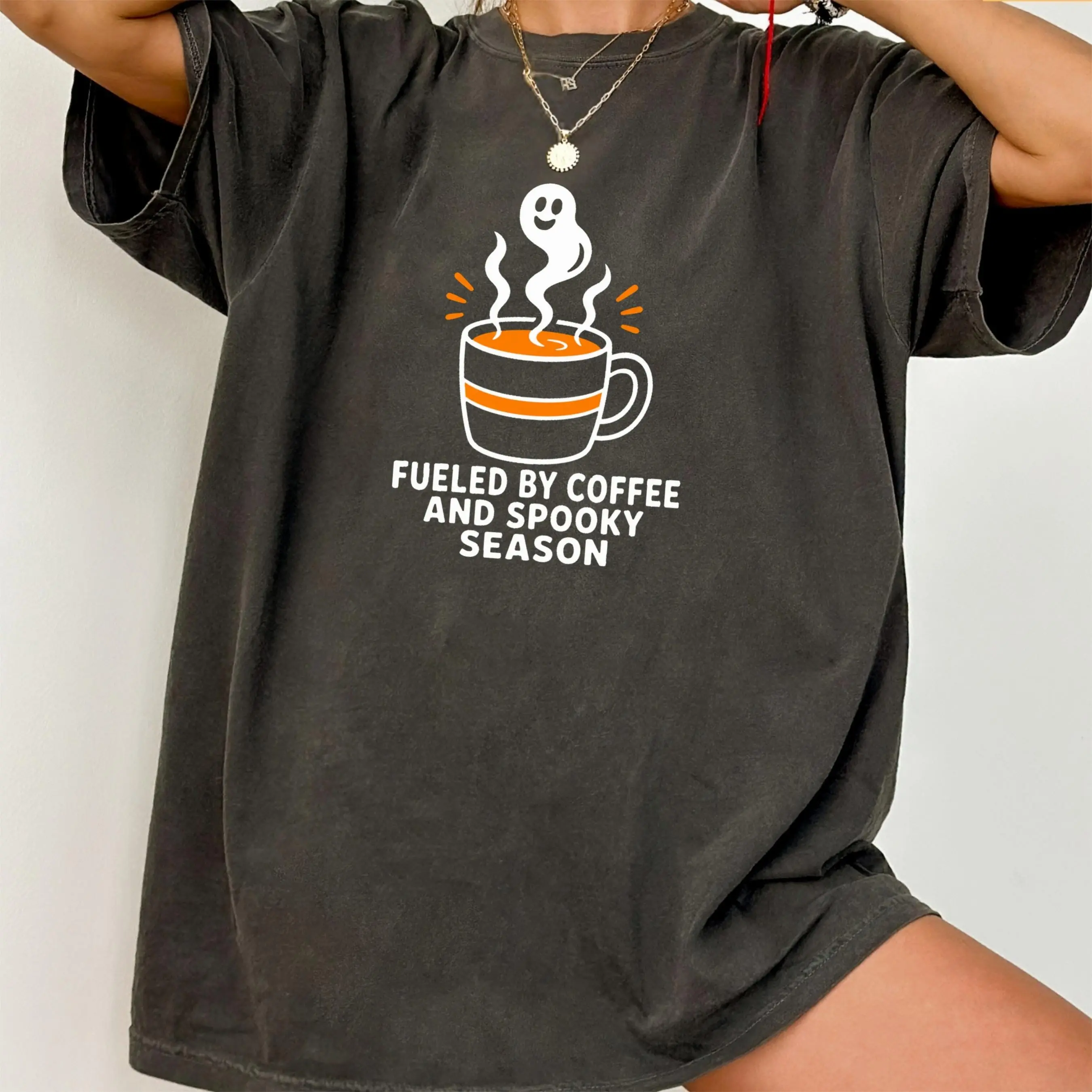 Comfort Colors Funny Mom Coffee Halloween Shirt, Tired Spooky Season Fall Gift Tee for Her - photo 2