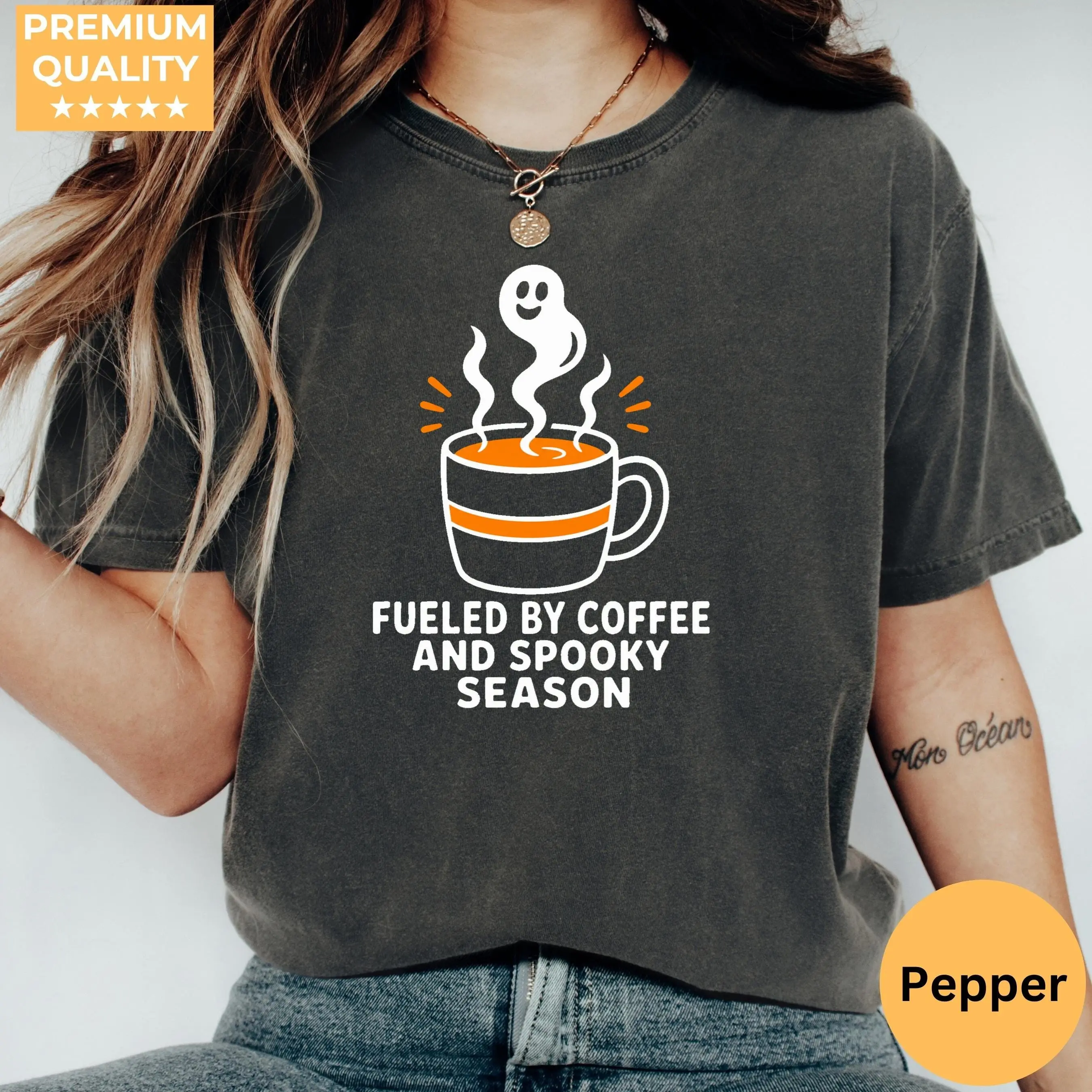 Comfort Colors Funny Mom Coffee Halloween Shirt, Tired Spooky Season Fall Gift Tee for Her - photo 5