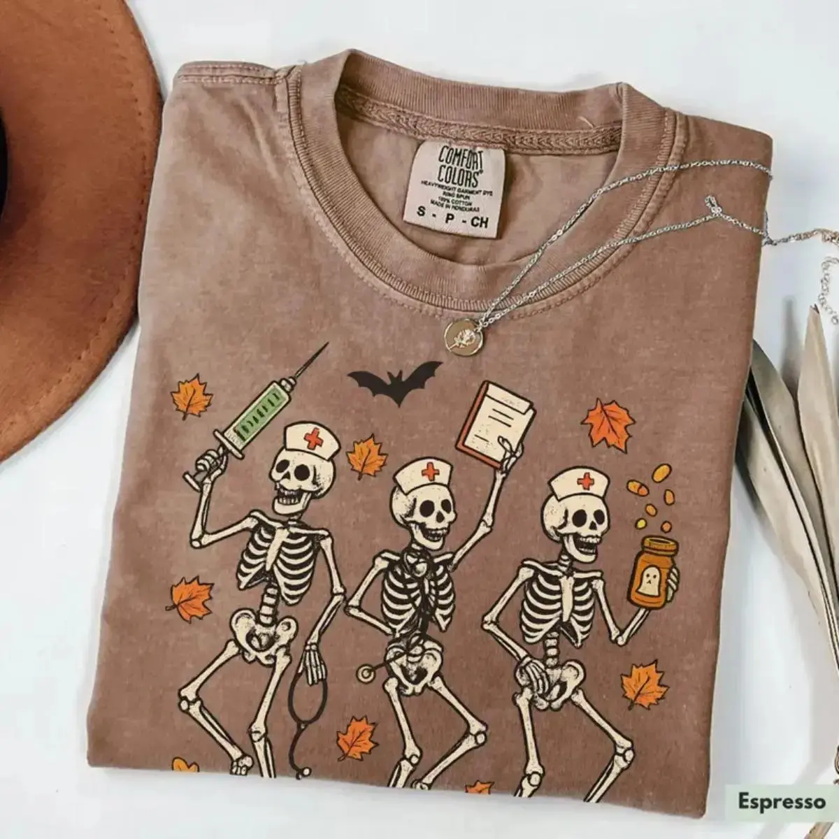 Funny Nurse Skeleton Halloween Shirt for Women, Spooky Graphic Tee, Retro Medical Comfort Colors Costume Top - photo 2