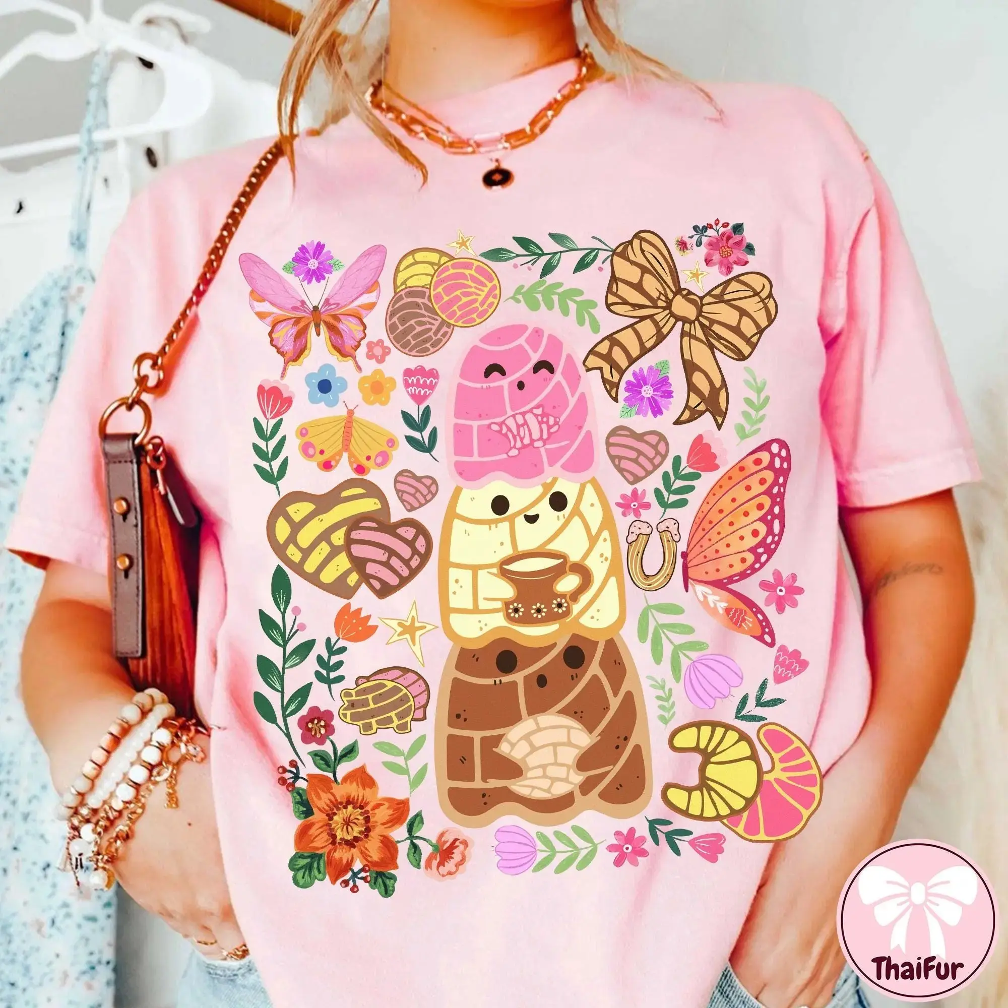 Funny Pantasmas Ghost Pan Dulce Women's Shirt, Halloween Mexican Conchas Cute Bakery Graphic Tee - photo 3