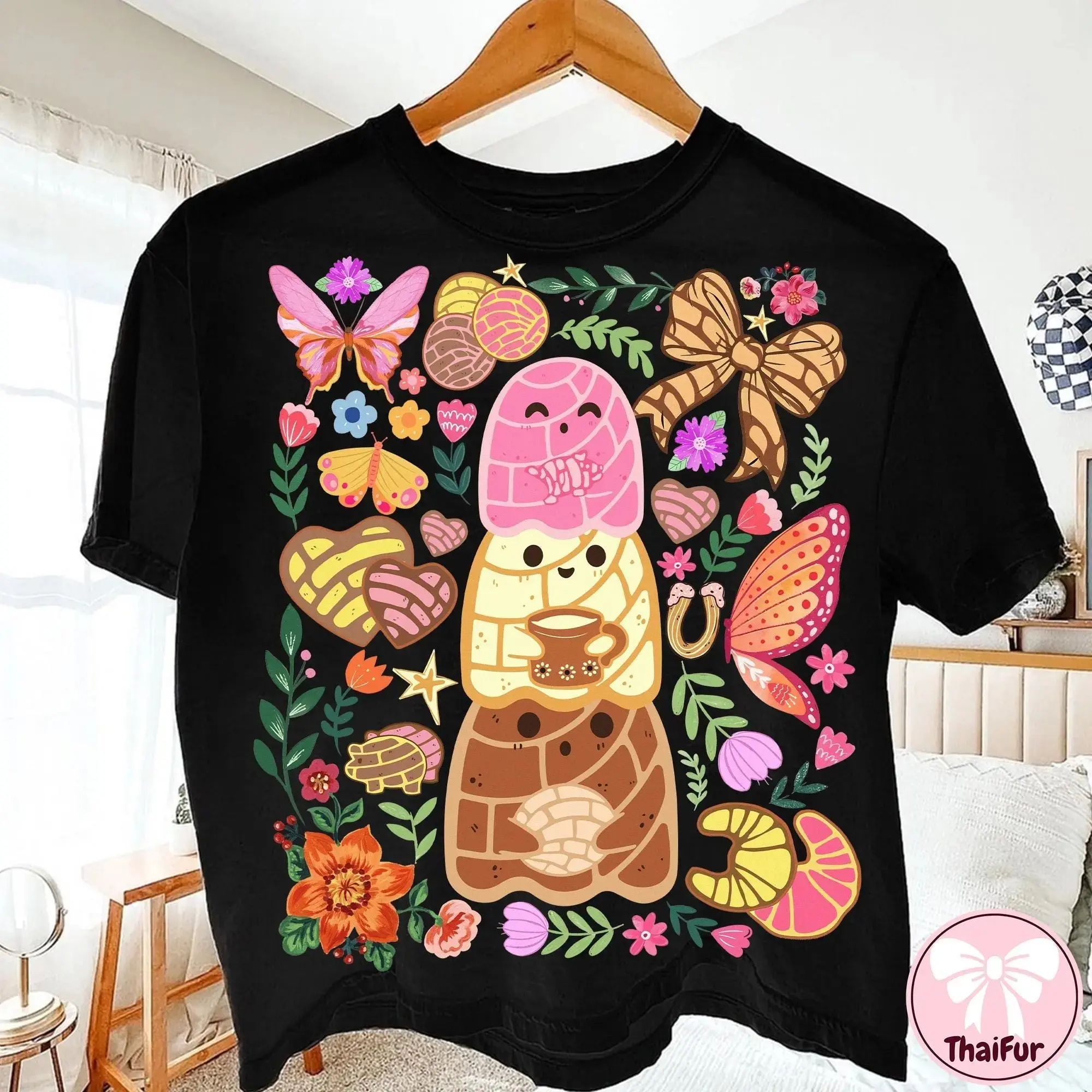 Funny Pantasmas Ghost Pan Dulce Women's Shirt, Halloween Mexican Conchas Cute Bakery Graphic Tee - photo 4