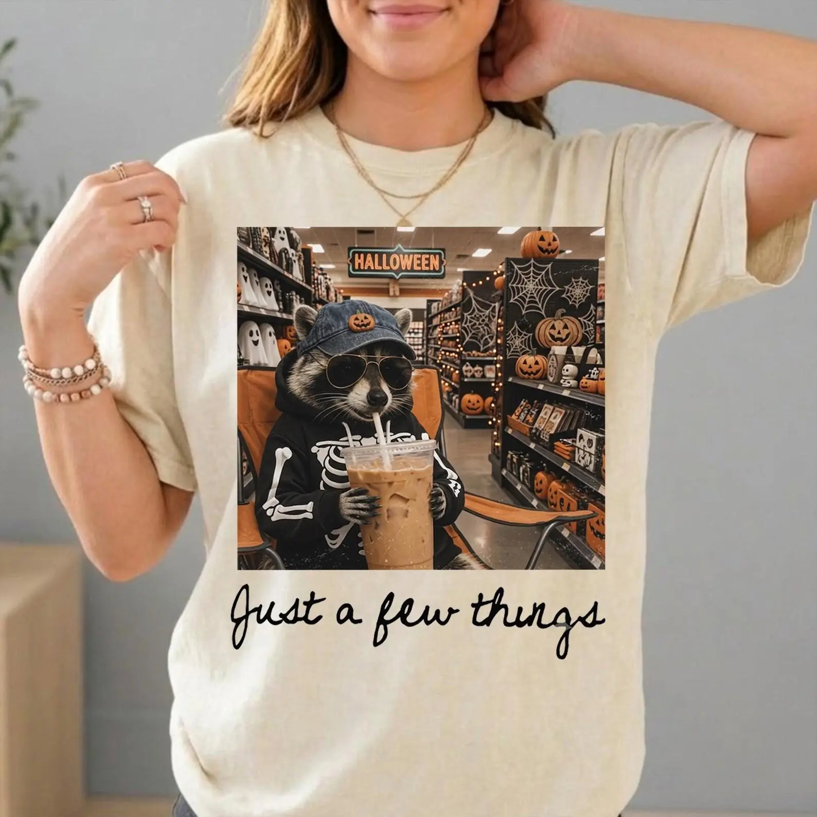 Comfort Colors Funny Raccoon Iced Coffee Halloween T-Shirt, Cute Fall Spooky Season Graphic Tee Gift - photo 3