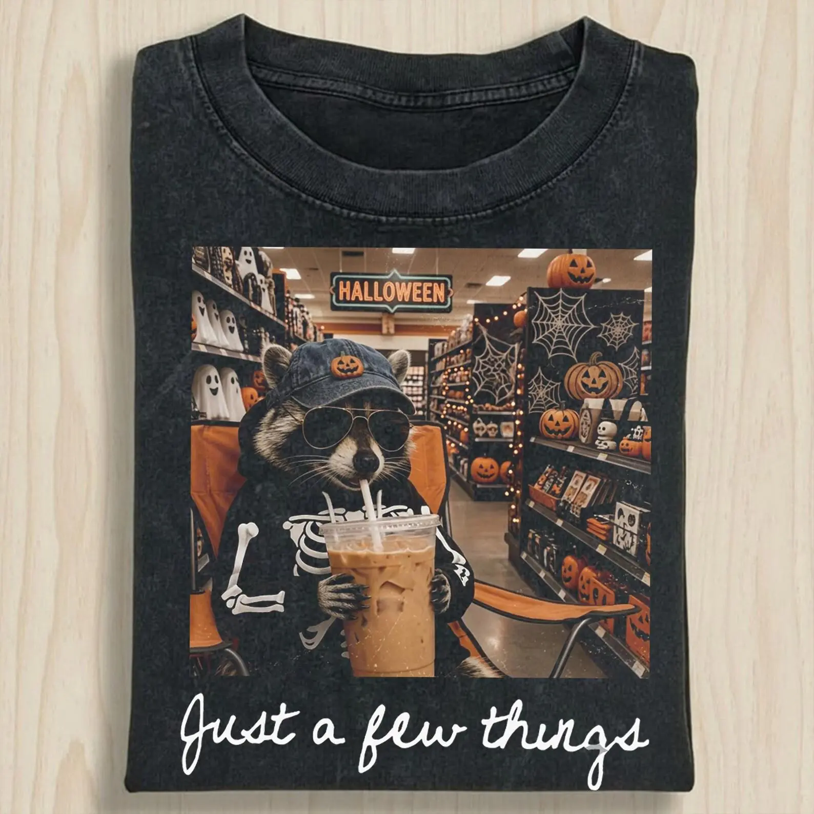 Comfort Colors Funny Raccoon Iced Coffee Halloween T-Shirt, Cute Fall Spooky Season Graphic Tee Gift - photo 5