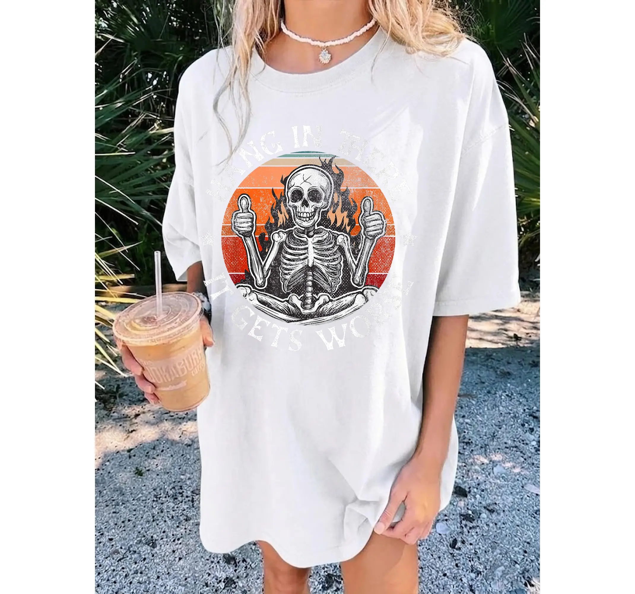 Funny Sarcastic Skeleton Graphic Tee, Edgy Dark Humor Quote Flaming Skull T-Shirt