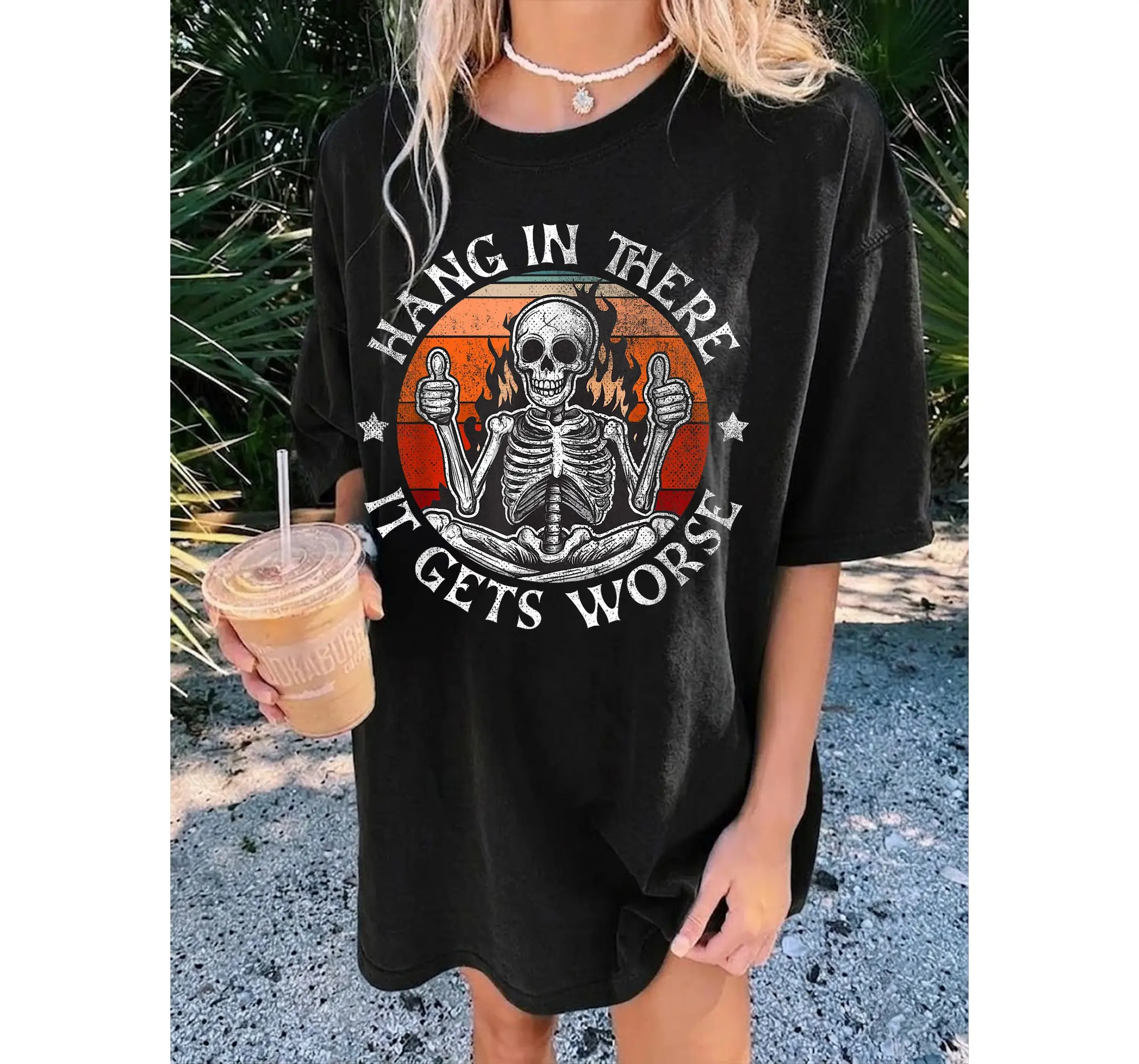 Funny Sarcastic Skeleton Graphic Tee, Edgy Dark Humor Quote Flaming Skull T-Shirt - photo 2