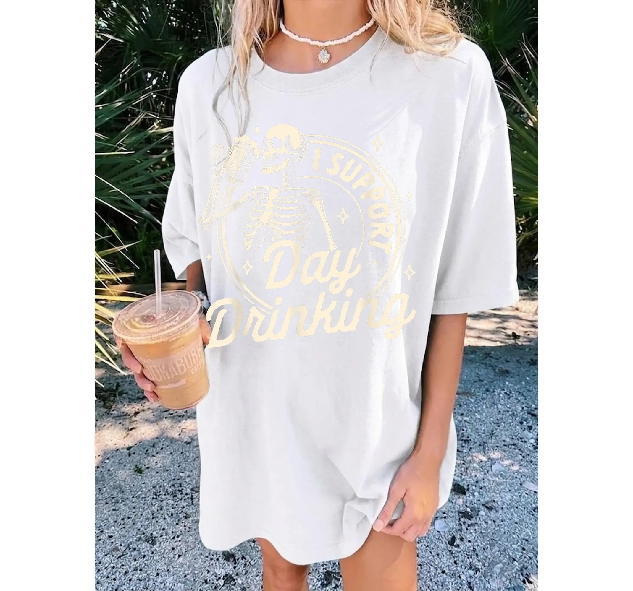 Funny Skeleton Day Drinking Graphic Tee, Beer Lover Halloween Party T-Shirt