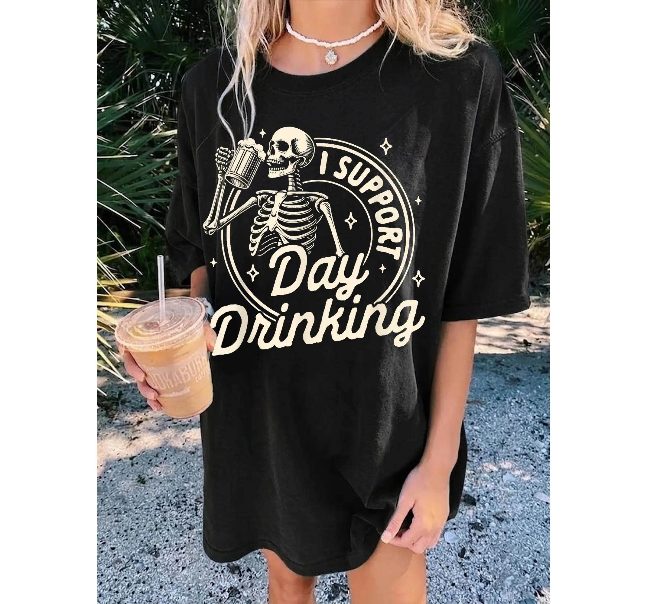 Funny Skeleton Day Drinking Graphic Tee, Beer Lover Halloween Party T-Shirt - photo 2