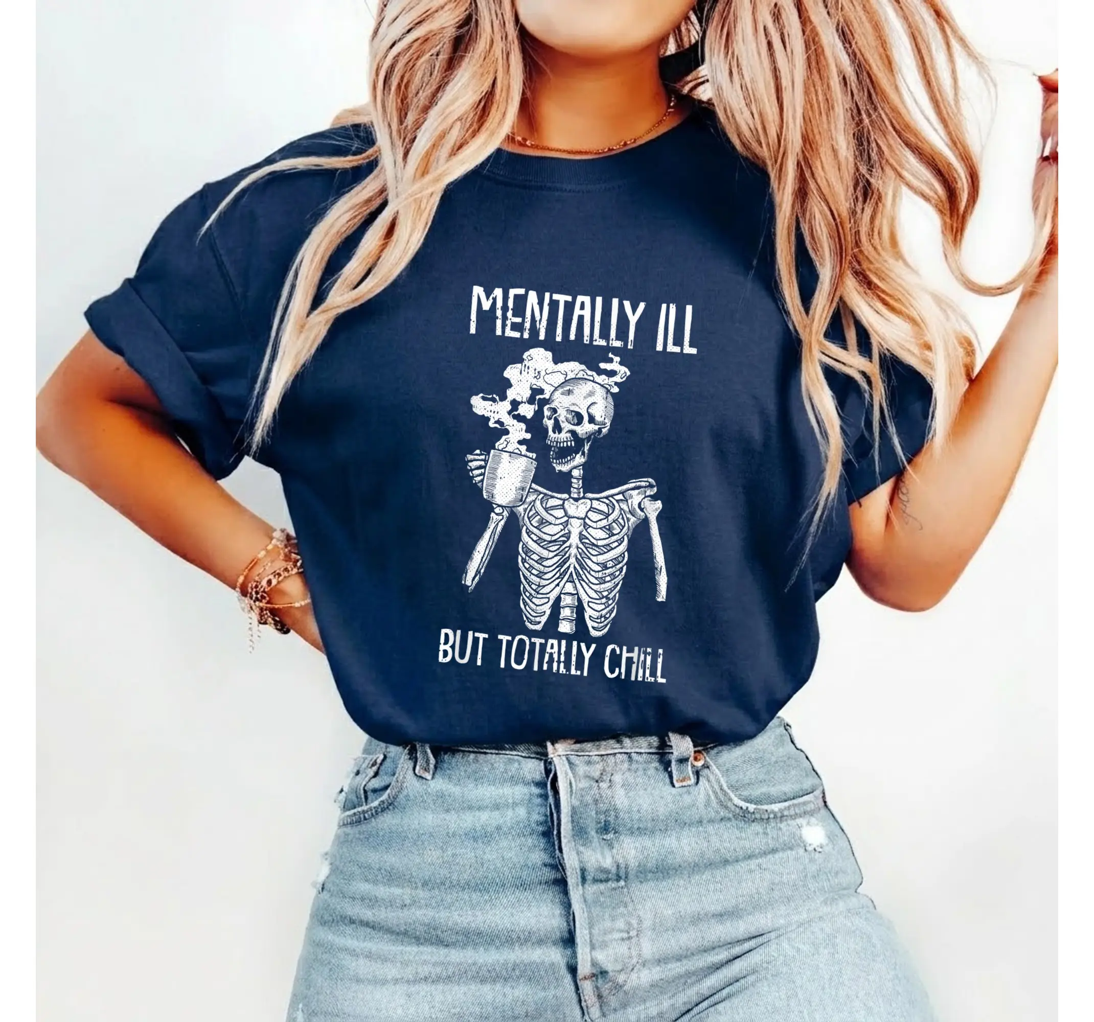 Funny Skeleton Halloween Shirt, Mental Health Humor Spooky Graphic Tee