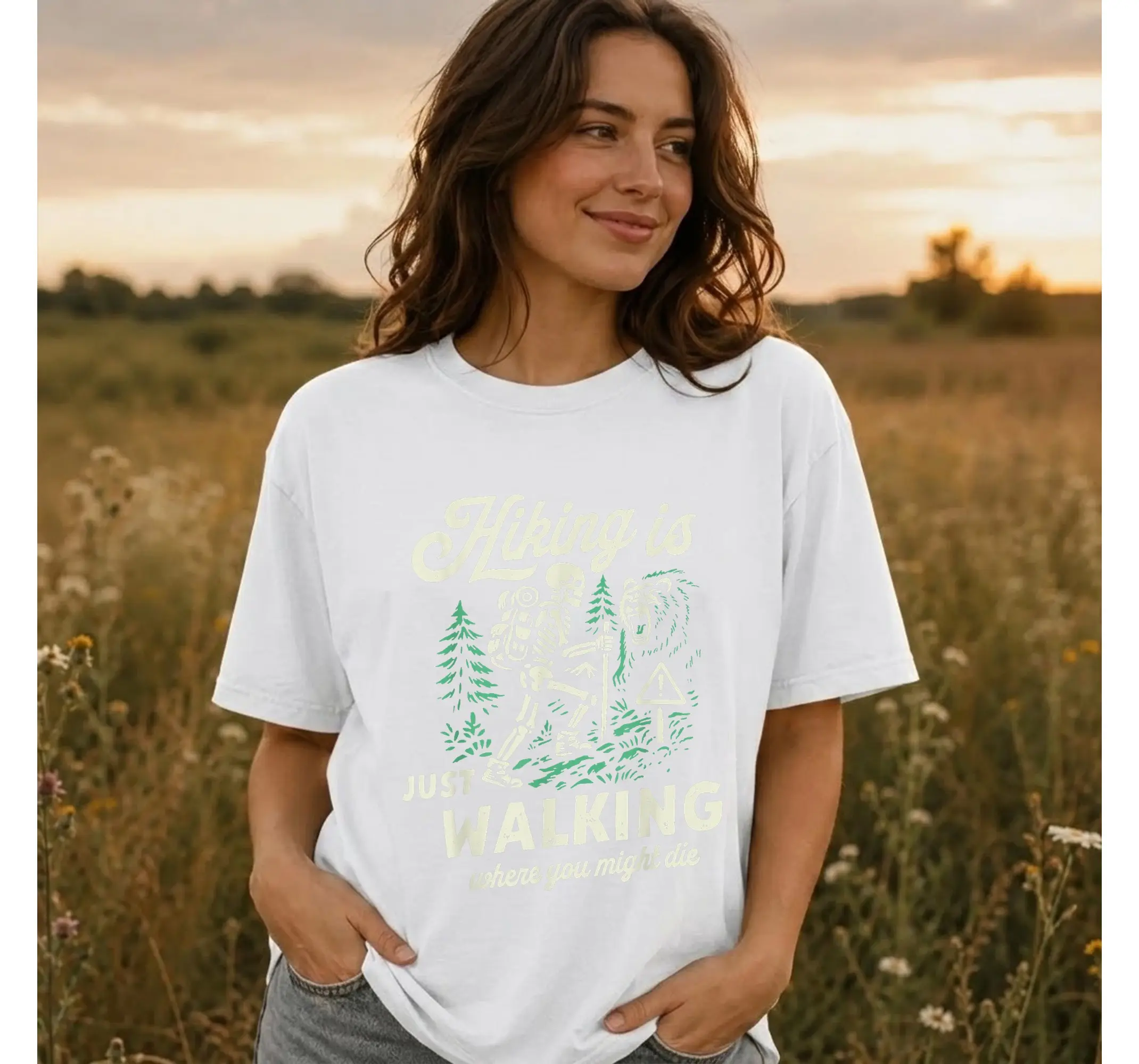 Funny Skeleton Hiking Tee, Humorous Walking Sarcastic Outdoor Trek Graphic Shirt - photo 3