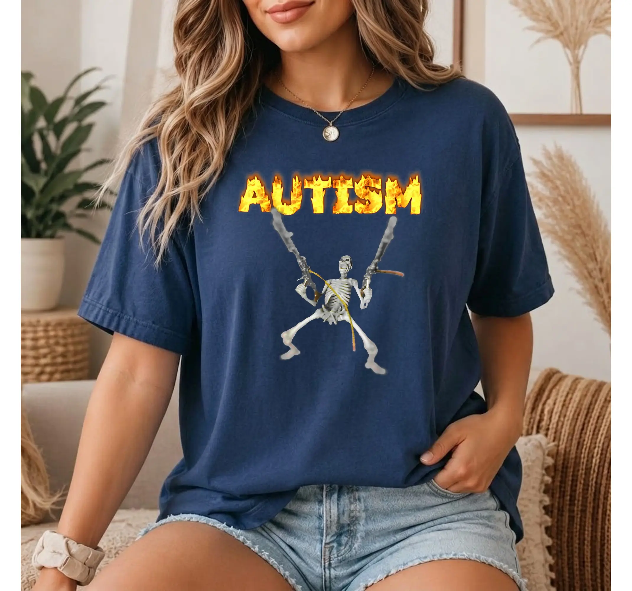 Funny Skeleton Meme Graphic Tee, Neurodivergent Autism Awareness Y2K Alt Shirt