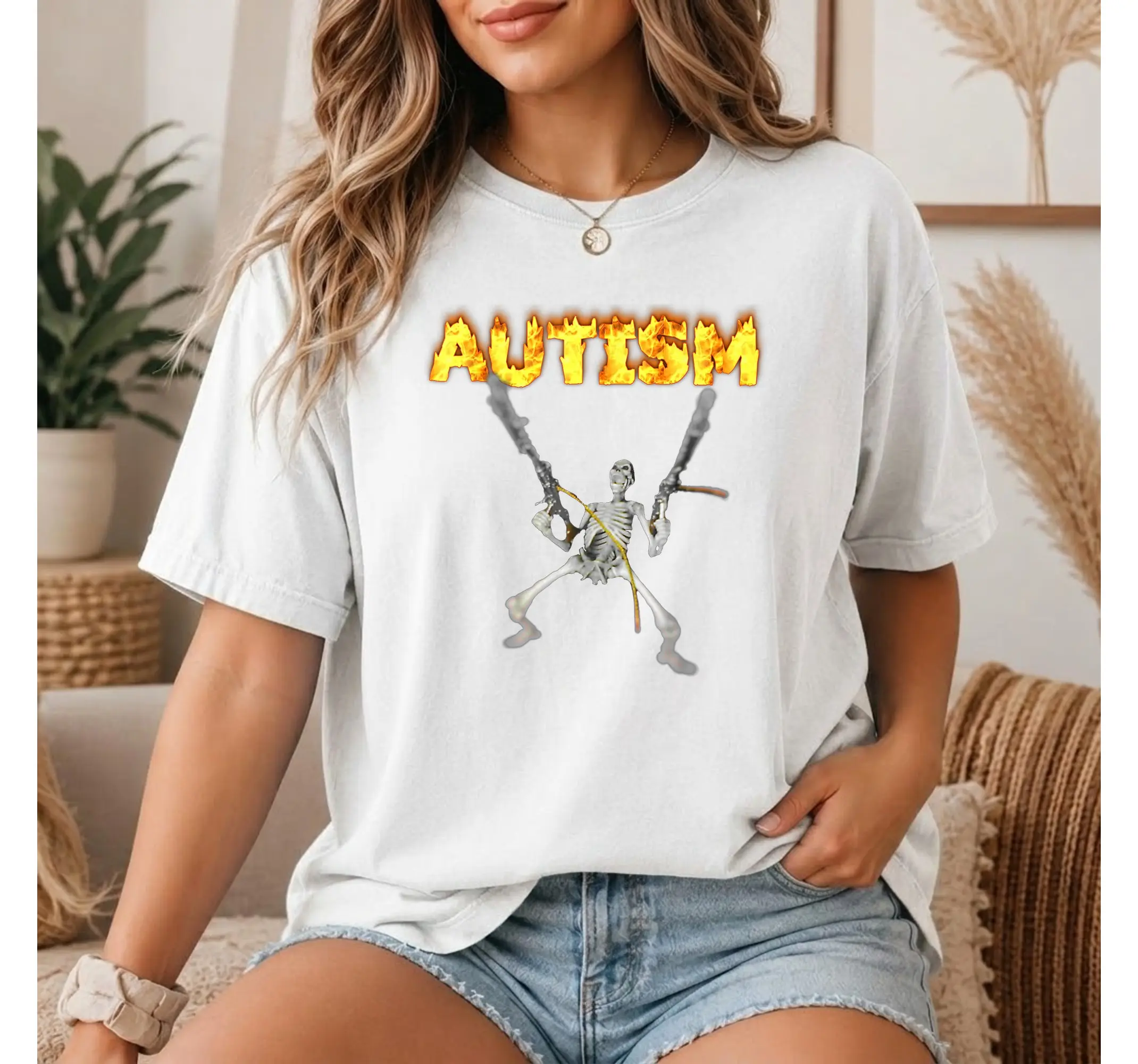 Funny Skeleton Meme Graphic Tee, Neurodivergent Autism Awareness Y2K Alt Shirt - photo 2