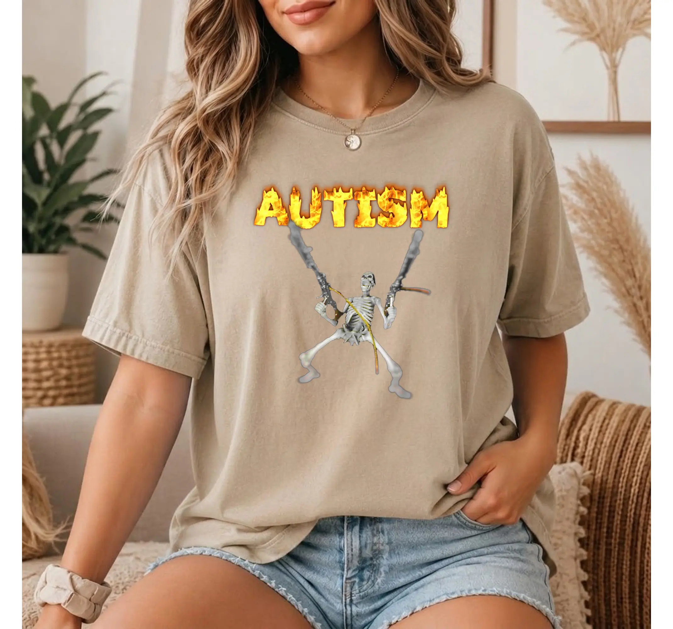 Funny Skeleton Meme Graphic Tee, Neurodivergent Autism Awareness Y2K Alt Shirt - photo 3